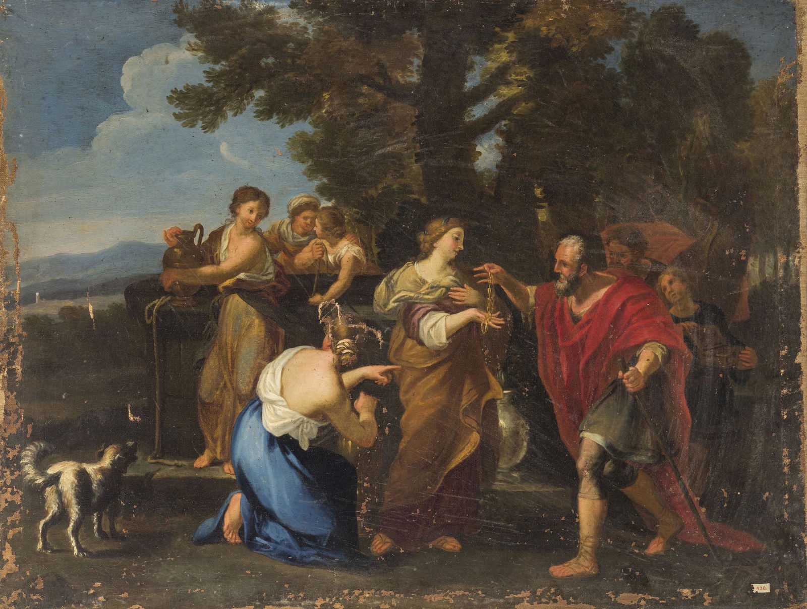 GUILLAUME COURTOIS (attr. a): (Saint-Hippolyte, 1628 - Roma, 1679) Rebecca al pozzo Olio su tela, cm 74X99 Guillaume Courtois nome che sarà italianizzato in Guglielmo Cortese giunse a Roma nel 1639 con il fratello Jacques Cou