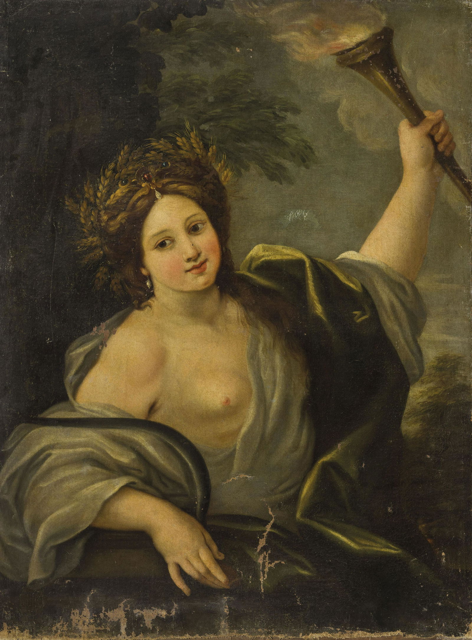 GUILLAUME COURTOIS (attr. a): (Saint Hippolyte, 1628 - Roma, 1679) Demetra Olio su tela, cm 133X99 Guillaume Courtois proveniva dalla Franca Contea e si pensa che sia venuto in Italia con il fratello Jacques (1621-1675) verso la m