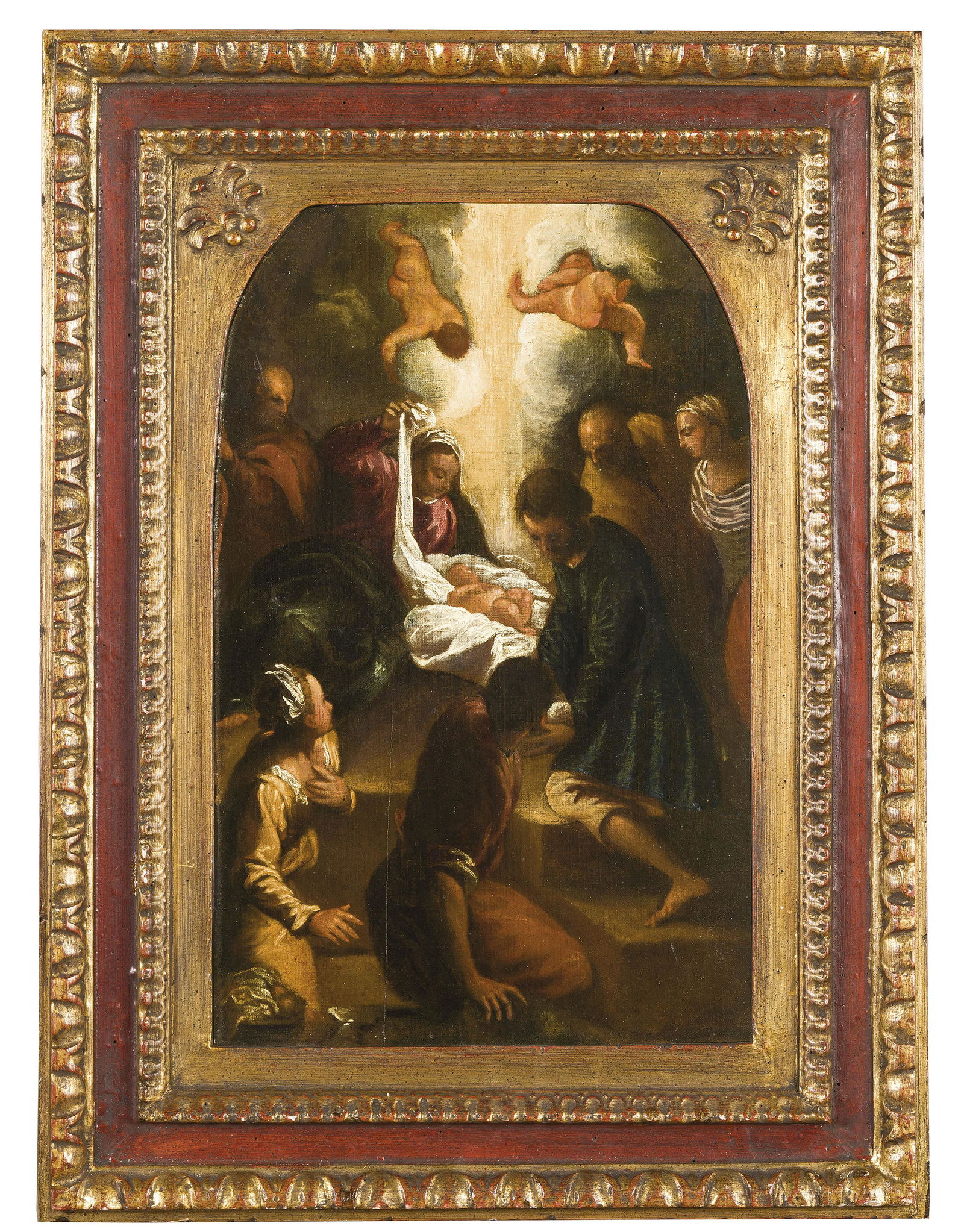 ALESSANDRO MAGANZA (attr. a): (Vicenza, prima del 1556 - Vicenza, 1632) Bozzetto per una Adorazione dei pastori Olio su tela applicata su tavola, cm 32X28 Formatosi nella bottega paterna a Vicenza, fu successivamente allievo di Gi