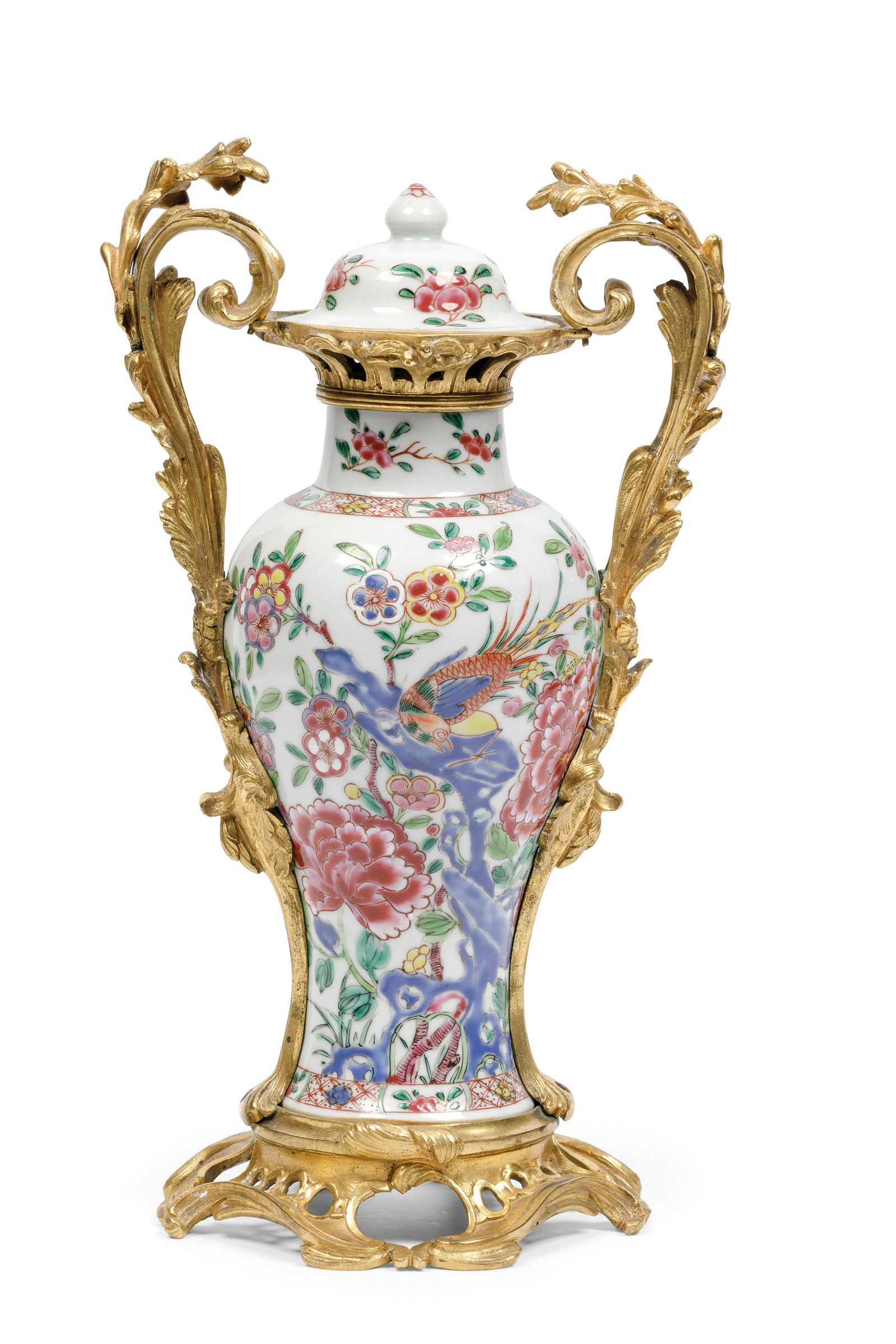 AN ORMOLU-MOUNTED FAMILLE ROSE PORCELAIN POTICHE AND (1 of 4)