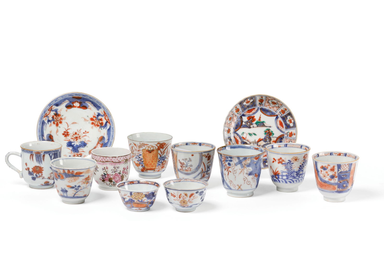 NINE ASSORTED IMARI PORCELAIN CUPS AND TWO SAUCERS, AND (1 of 1)
