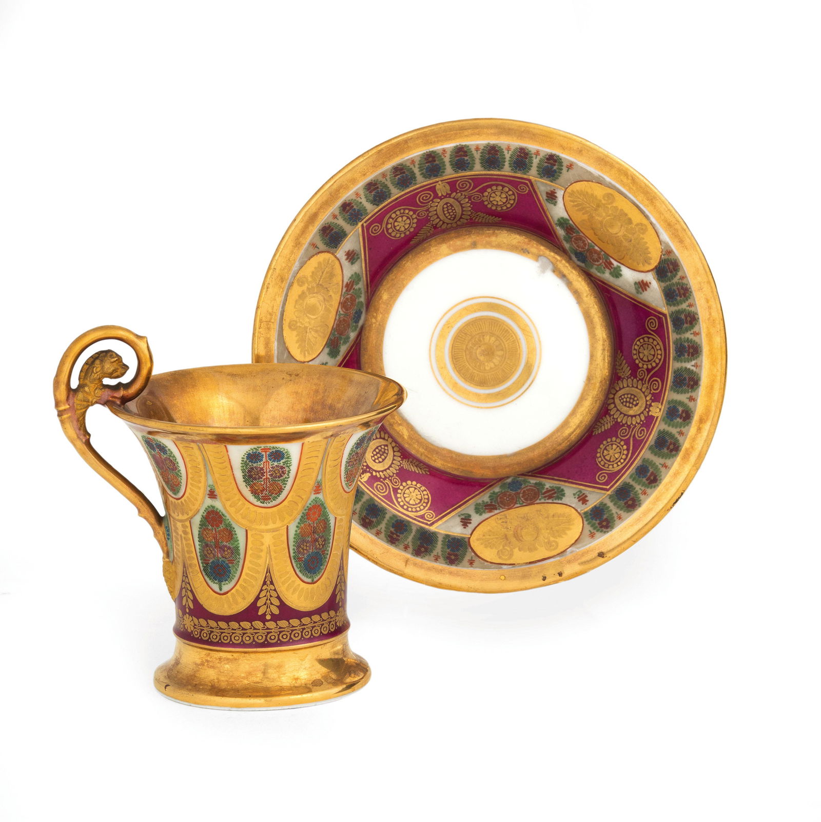 TAZZA CON PIATTINO IN PORCELLANA POLICROMA, MANIFATTURA (1 of 1)