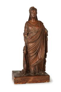 LORENZO BARTOLINI (attr. a): (Savignano di Prato, 1777 ; Firenze, 1850) Bozzetto per il monumento a Maria Luisa di Borbone in Piazza Napoleone a Lucca Terracotta patinata; usure, sbeccature, le braccia e la figura di sinistra man