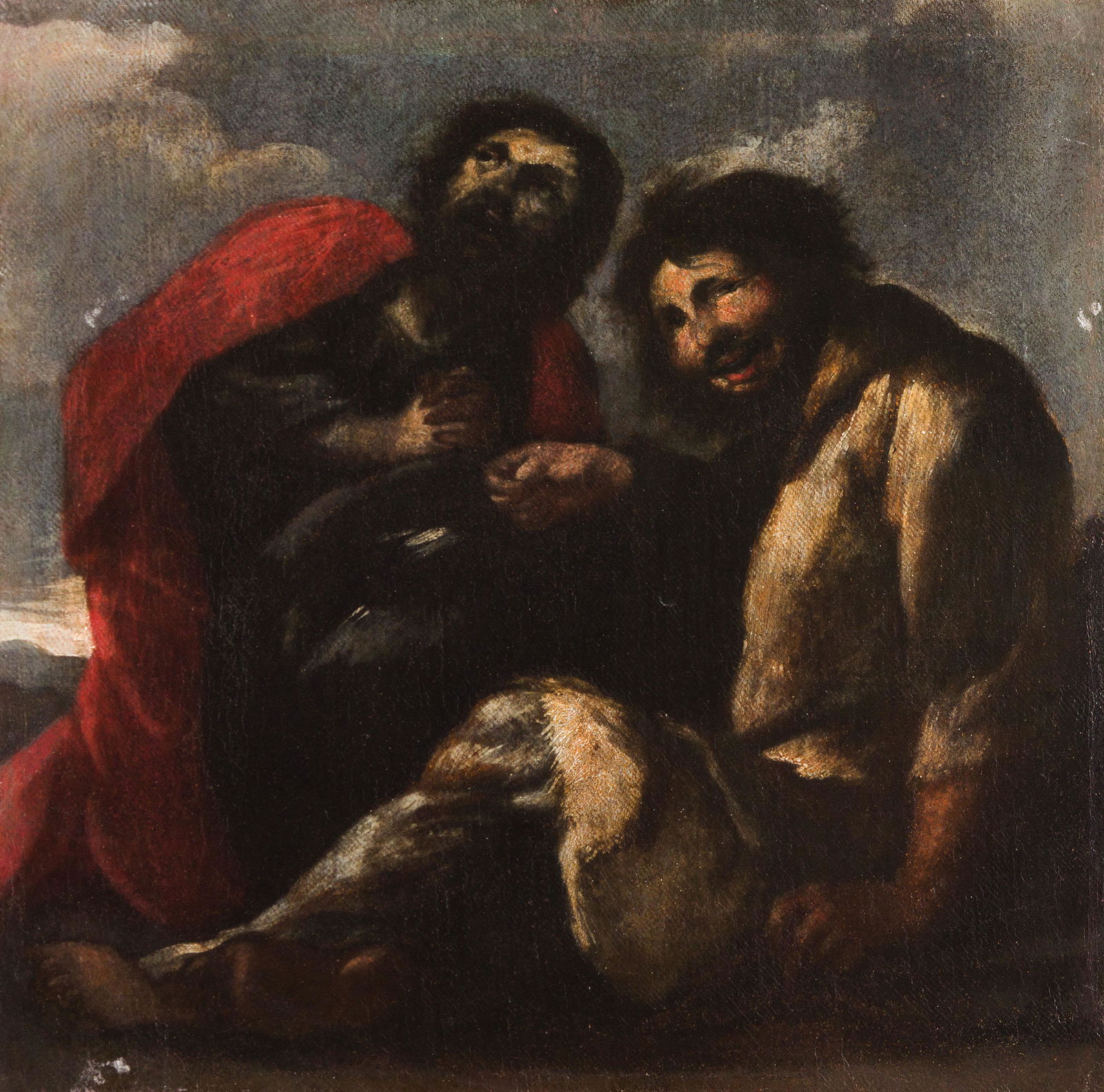 FRANCESCO MAFFEI (attr. a): (Vicenza, 1605 circa - Padova, 1660) Pitocchi Olio su tela, cm 45X45 Il dipinto reca un'attribuzione collezionistica a Francesco Maffei, la cui formazione avviene a Vicenza con Alessandro Maganza, gua