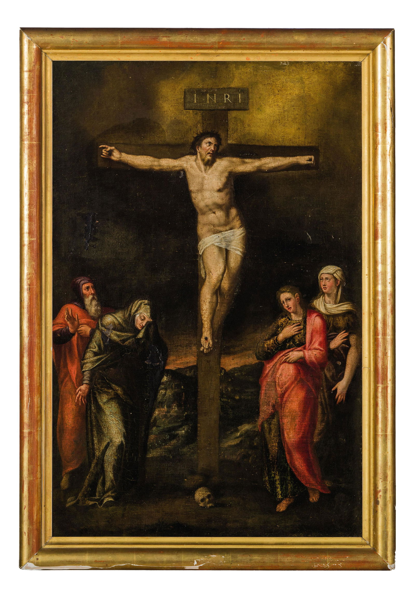 MARCELLO VENUSTI (attr. a): (Como, 1512 - Roma 1579) Crocifissione Olio su tela, cm 81X53 Di origini lombarde, Marcello Venusti è noto quale allievo di Perin del Vaga a Roma, ma fu Michelangelo a forgiarne lo stile. Le sue