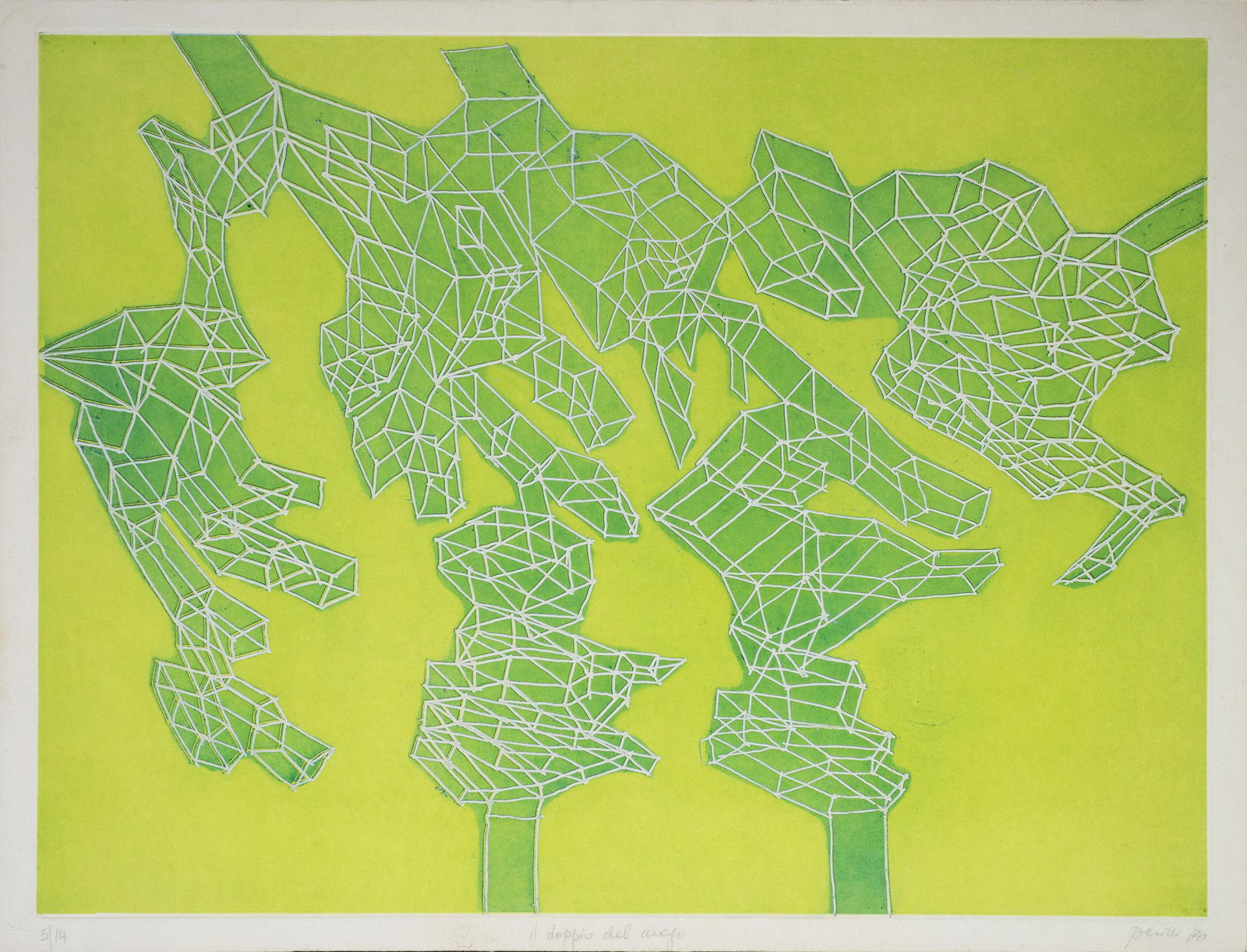 ACHILLE PERILLI: Roma 1927 Il doppio del mago Serigrafia a colori su carta, cm 52,5 x 68,8 Firmata in basso a destra, titolata in basso al centro e numerata in basso a sinistra Esemplare 5/14