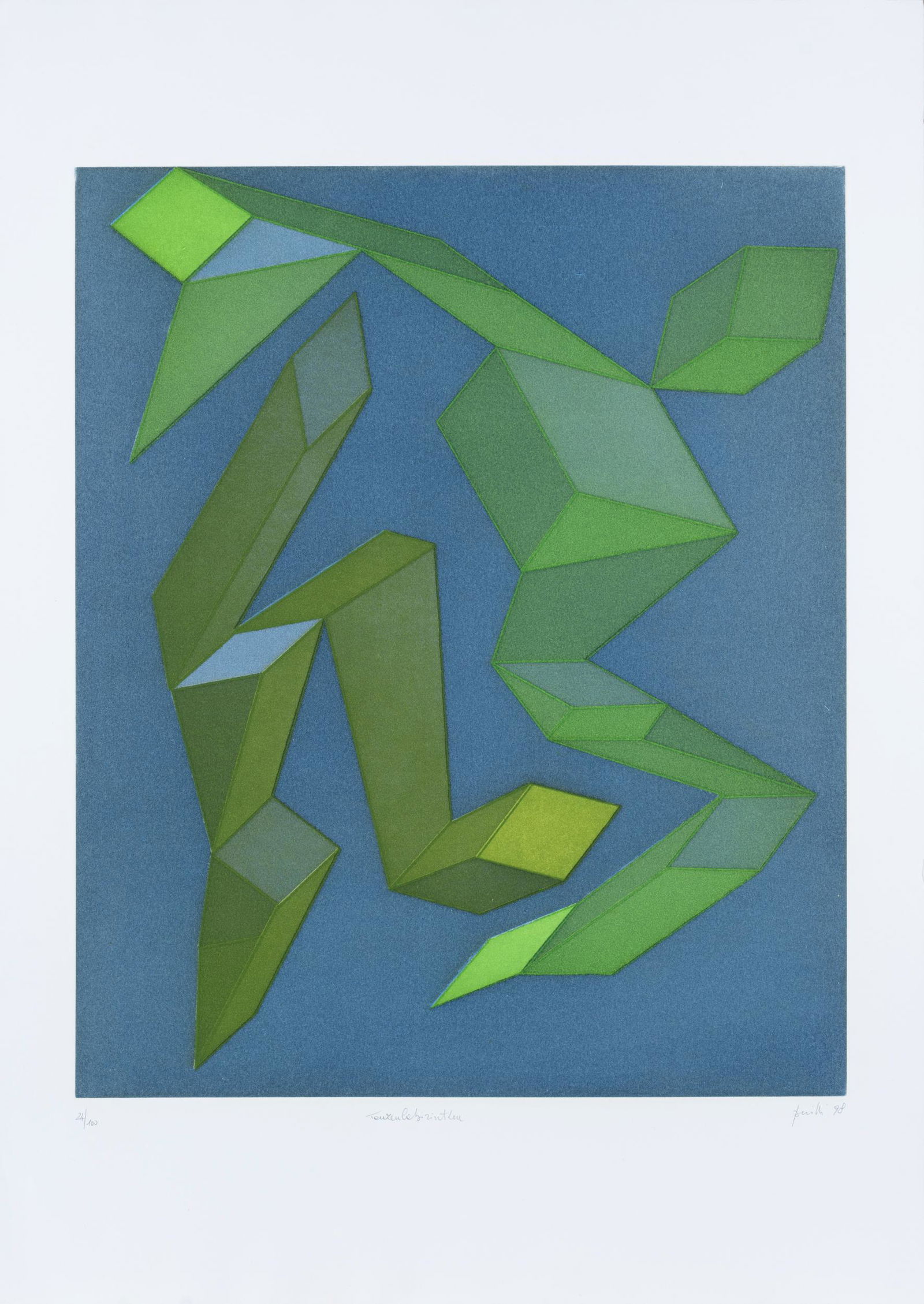 ACHILLE PERILLI: Roma 1927 Tanzenlabirintleu, 1998 Serigrafia a colori su carta, cm 69,5 x 49,3 circa Firmata in basso a destra, titolata in basso al centro e numerata in basso a sinistra Esemplare 24/100