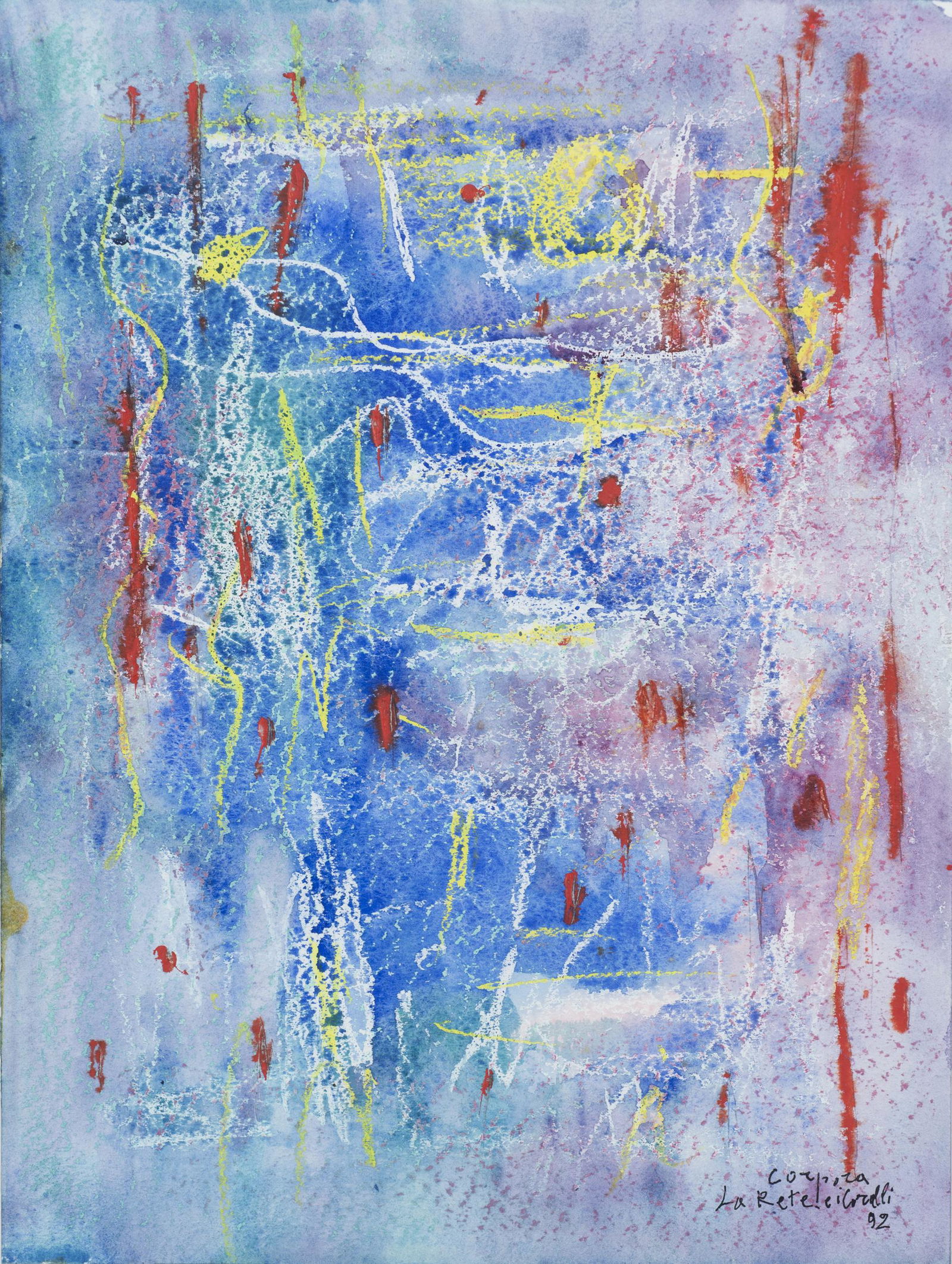 ANTONIO CORPORA: Tunisi 1909-Roma 2004 La rete e i coralli, 1992 Tecnica mista su carta, cm 39,6 x 29,6 Firmato, titolato e datato in basso a destra