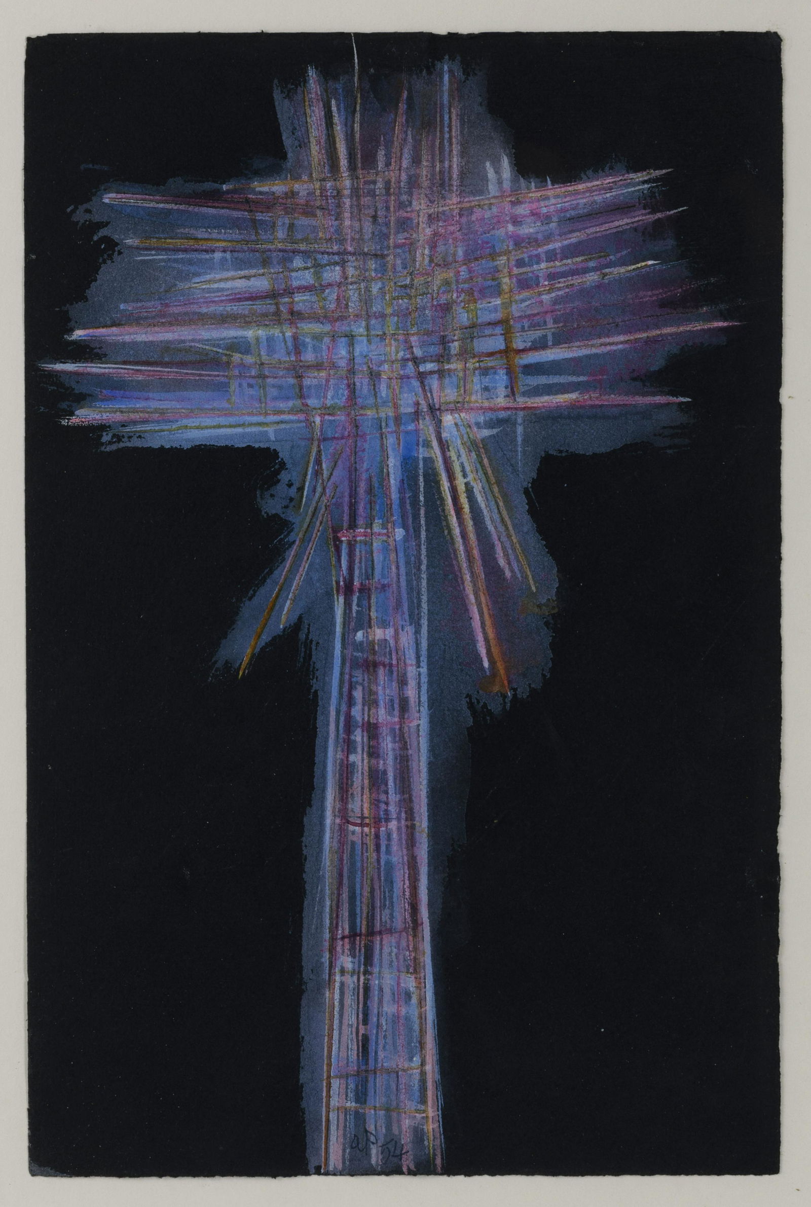 ACHILLE PERILLI: Roma 1927 Senza titolo, 1954 Pastelli e tempera su carta, cm 27,8 x 20 Firmato e datato in basso al centro Autentica su fotografia dell'artista Provenienza: La Scaletta Galleria d'Arte, San Polo di Re