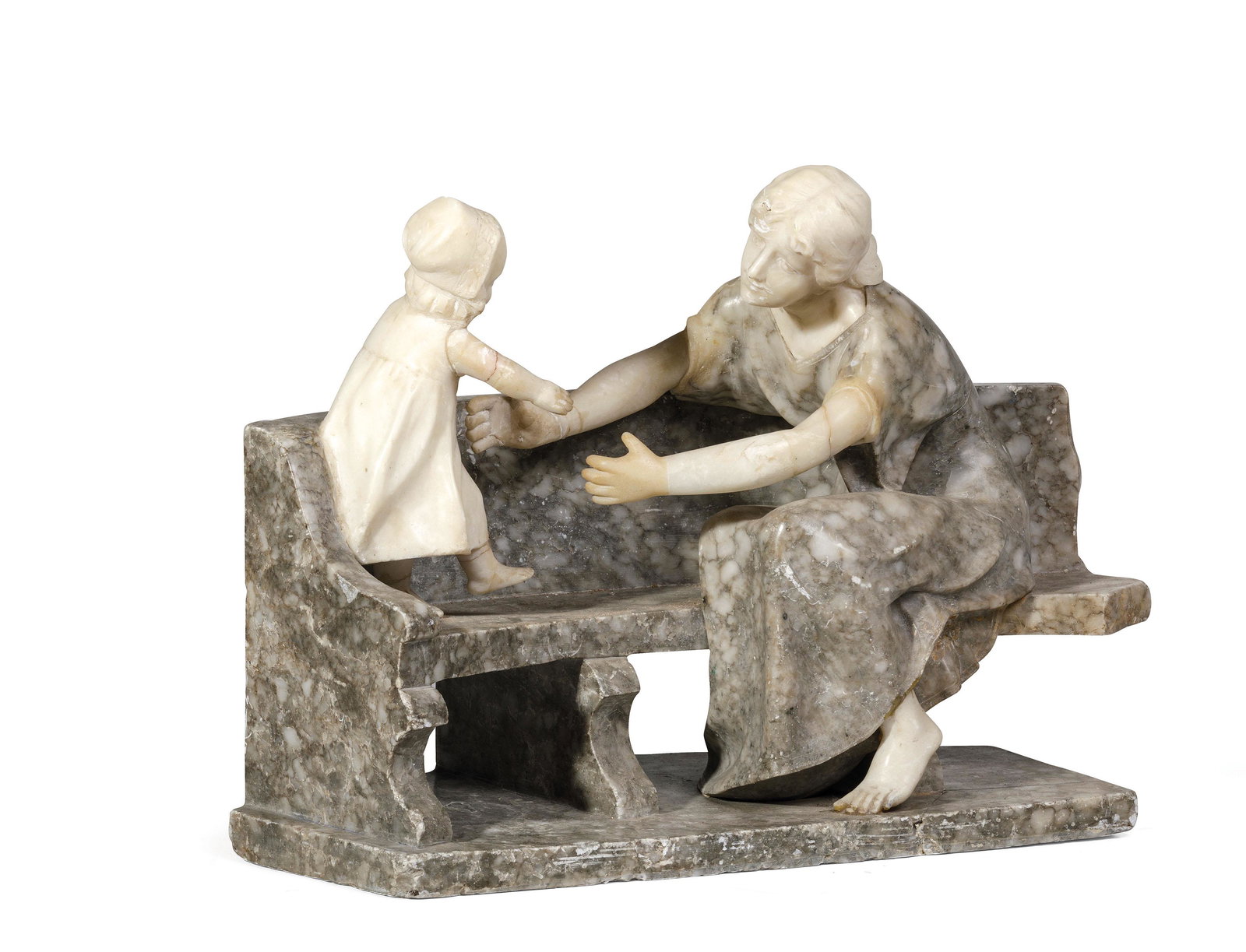 COPPIA DI GRUPPI IN MARMO E ALABASTRO, XIX-XX SECOLO (1 of 2)