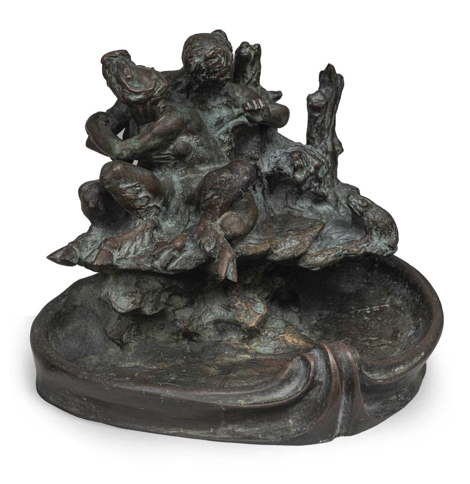 EDGARDO SIMONE: Brindisi, 1890 - Hollywood, 1948 Fauno e Ninfa Firmato Simone e timbro di fonderia sulla base Bronzo, alt. cm 24