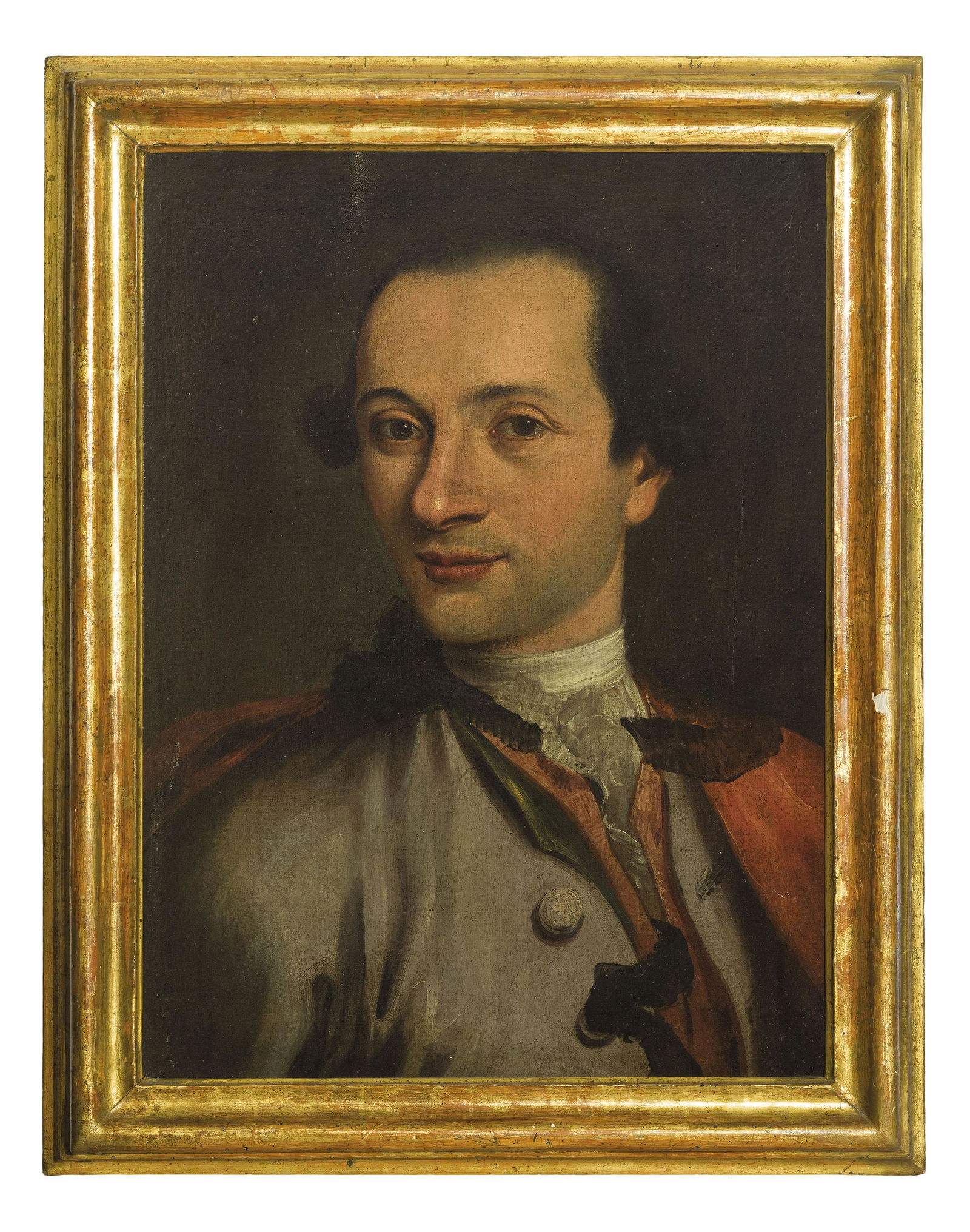 PIETRO LONGHI (attr. a): (Venezia, 1733 - 1813) Ritratto di giovane Olio su tela, cm 49X36 La tela raffigura un elegante ritratto. L'autore è verosimilmente di scuola veneta con strette analogie con la ritrattistica di A