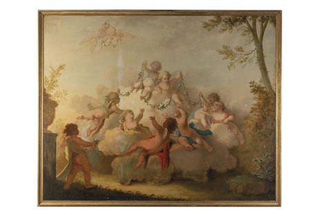 JACOB DE WIT (attr. a): (Amsterdam 1695 - 1754) Gioco di putti Olio su tela, cm 205X252 Jacob de Witt svolge la sua attività ad Amsterdam dopo l'apprendistato presso la bottega di Pietro Paolo Rubens. Con il 1716 e l'ap