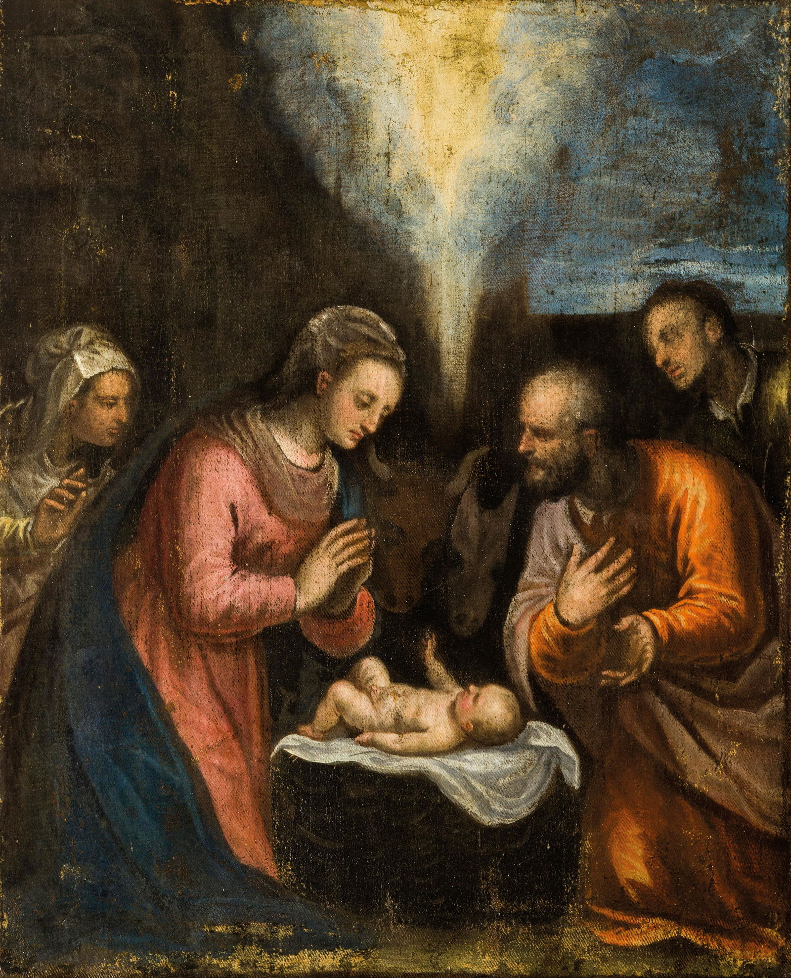 ALESSANDRO MAGANZA (attr. a): (Vicenza, ante 1556 - 1632) Natività Olio su tela, cm 60X50 Formatosi nella bottega paterna a Vicenza, fu successivamente allievo di Giovanni Antonio Fasolo, tramite il quale poté conoscere