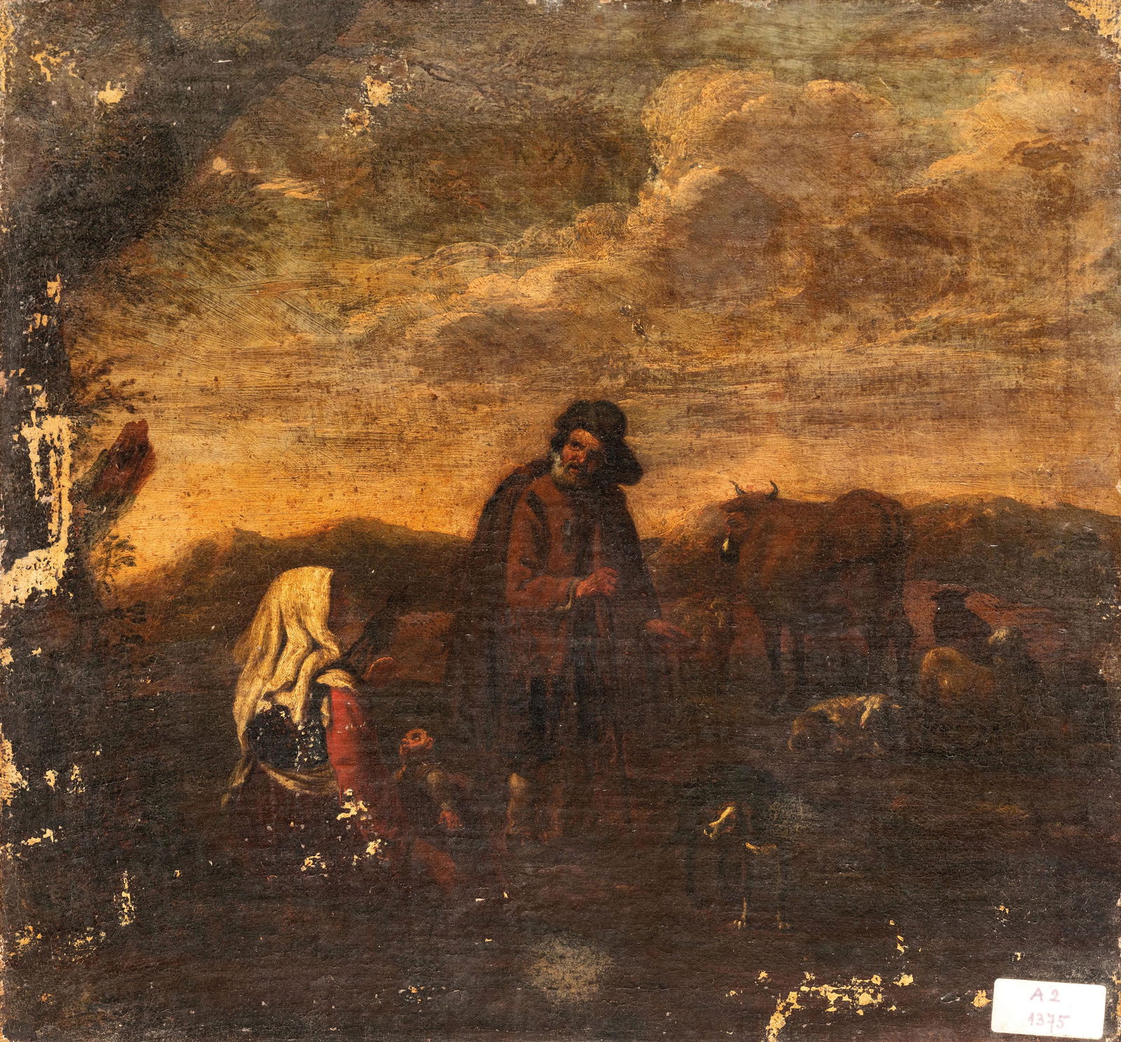 JOHANN MELCHIOR ROOS: (Heidelberg, 1663 - Braunscheig, 1731) Paesaggio con pastori Olio su tela, cm 35X37,5 Johann Melchior Roos fu allievo di Johann Heinrich Roos e tra il 1682 e il 1685 studiì all'Accademia di diseg