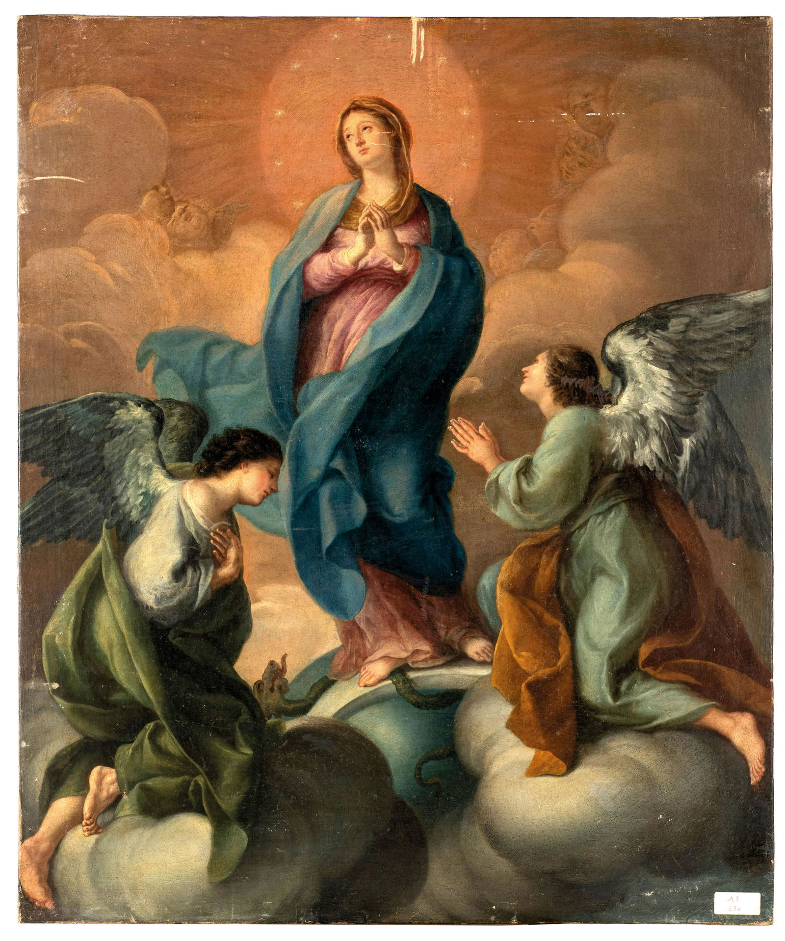 PITTORE ATTIVO A ROMA NEL XVIII SECOLO: Immacolata Concezione Olio su tela, cm 74X61 L'opera reca un'attribuzione collezionistica a Placido Costanzi (Roma, 1702-1759). Gli studi condotti negli ultimi anni da Giancarlo Sestieri, Arnauld Brej