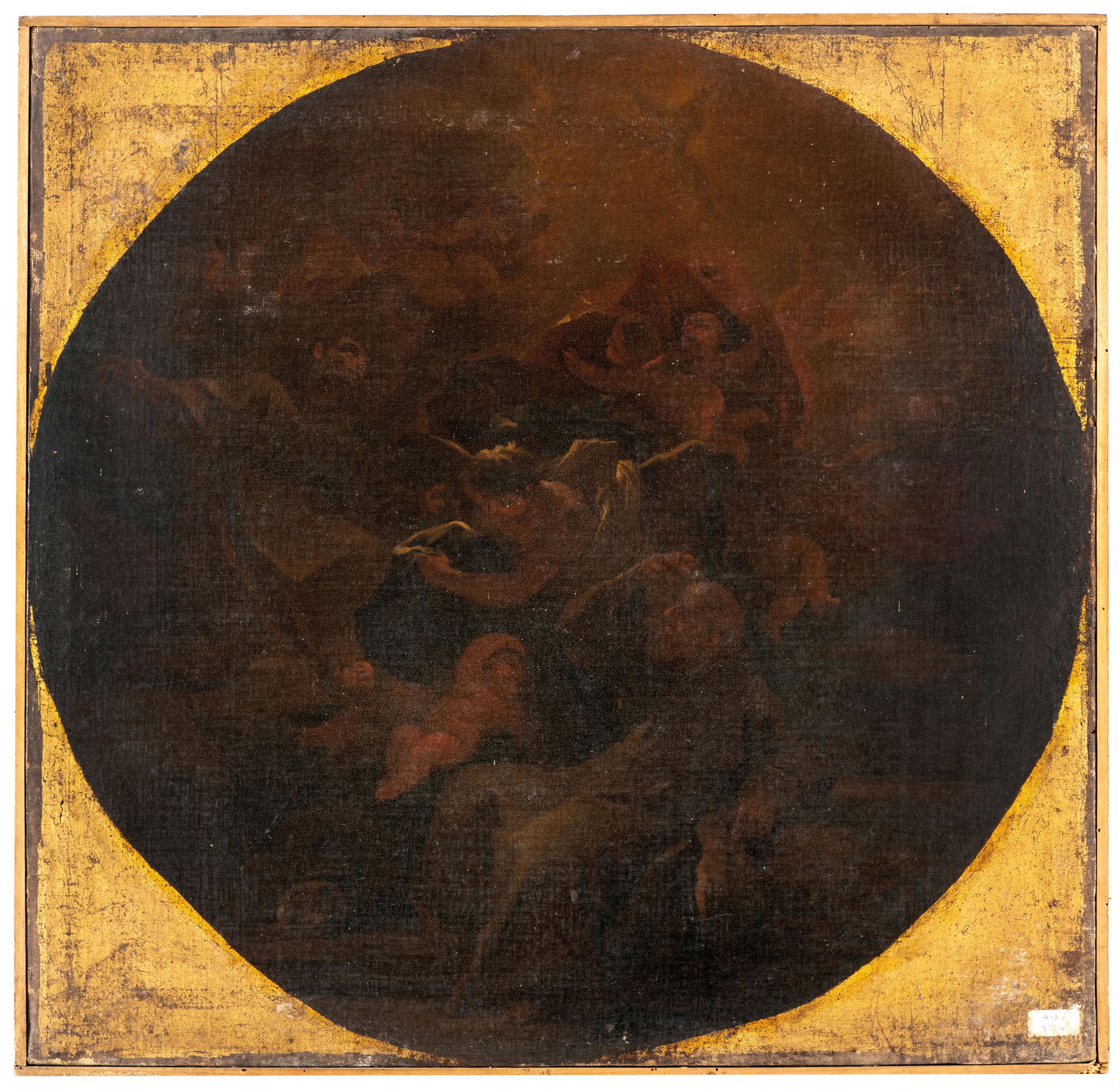PITTORE DEL XVII-XVIII SECOLO: Visione di San Francesco Olio su tela, cm 72X74 Già riferito a Sebastiano Ricci, per la sporcizia superficiale e la vernice ossidata in questa sede non diamo indicazioni attributive. Tuttavia, da