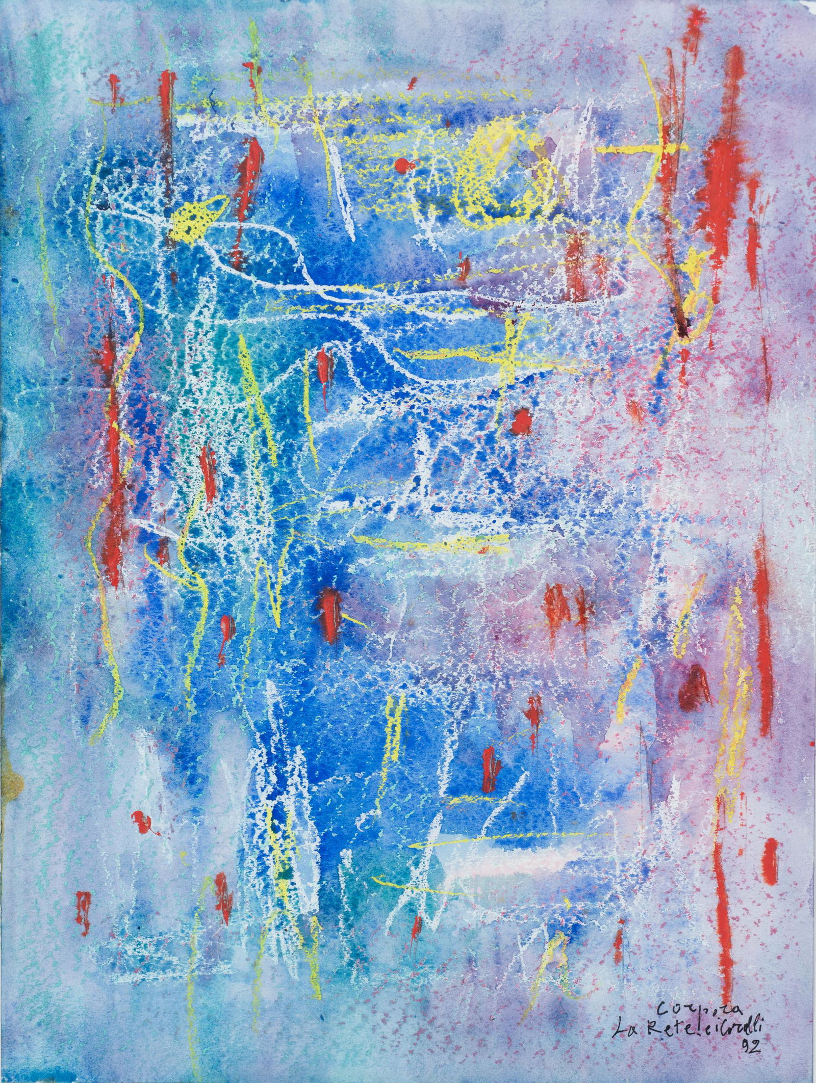 ANTONIO CORPORA: Tunisi 1909- Roma 2004 La rete e i coralli, 1992 Tecnica mista su carta, cm 39,6 x 29,6 Firmato, datato e titolato in basso a destra