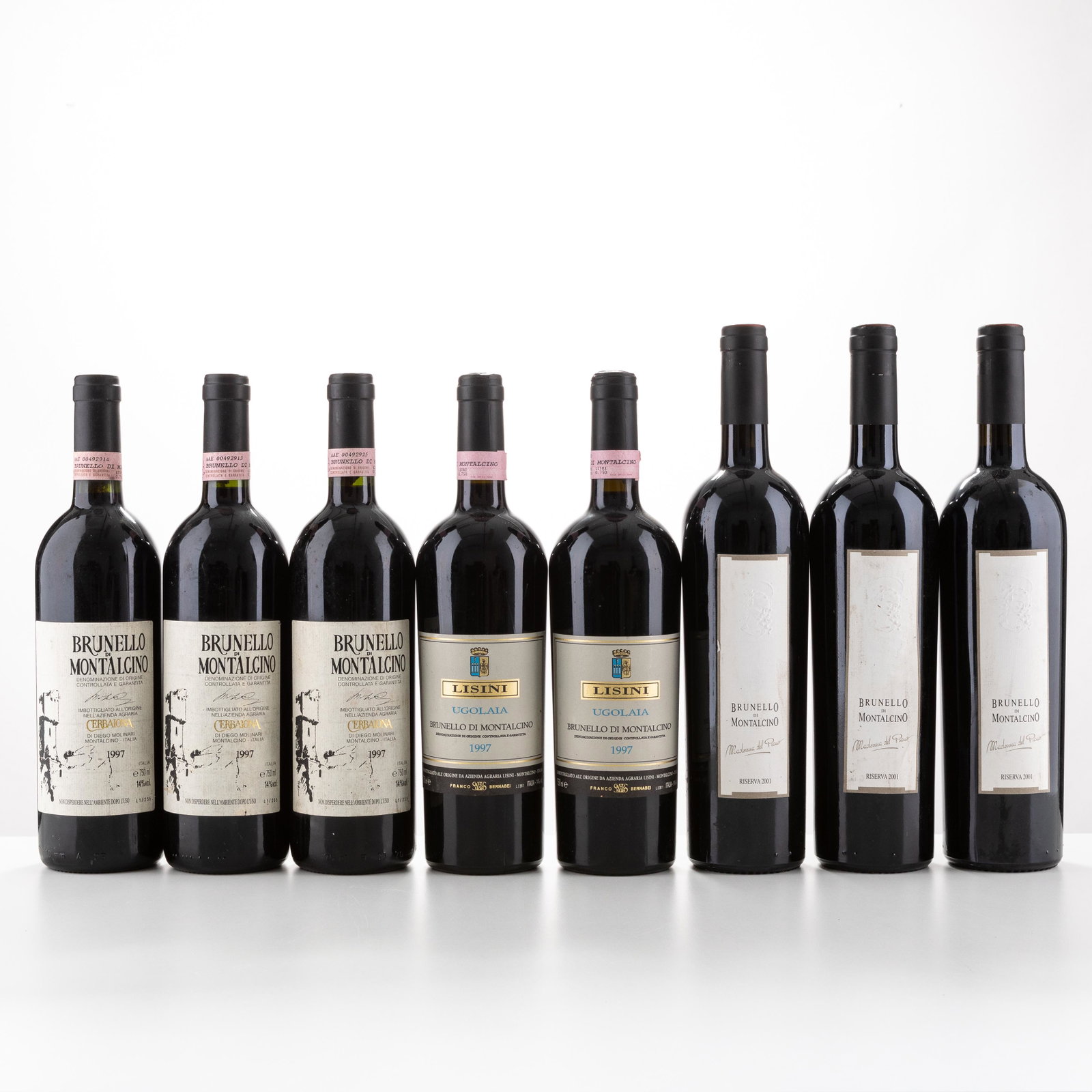 Selezione Brunello di Montalcino: Montalcino Ugolaia Lisini 1997 - 2 bt Cerbaiona 1997 - 3 bt Madonna del Piano Riserva 2001 - 3 bt 8 bt