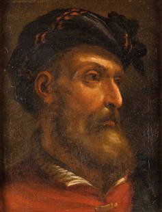 PITTORE VENETO DEL XVIII SECOLO: Testa di carattere Olio su tela, cm 45X35 Questa testa di carattere si attribuisce a Giuseppe Nogari (Venezia, 1699 - 1763), uno dei migliori allievi di Antonio Balestra che dal 1726 risulta registrat