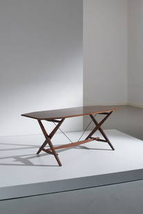 FRANCO ALBINI & FRANCA HELG: Tavolo mod. TL2 Cavalletto. Legno di teak, ottone verniciato. Produzione Poggi dal 1950. cm 70x180x70 A TABLE BY F. ALBINI & F. HELG Roberto Aloi, L'arredamento moderno, quarta serie, Hoepli, Milano,