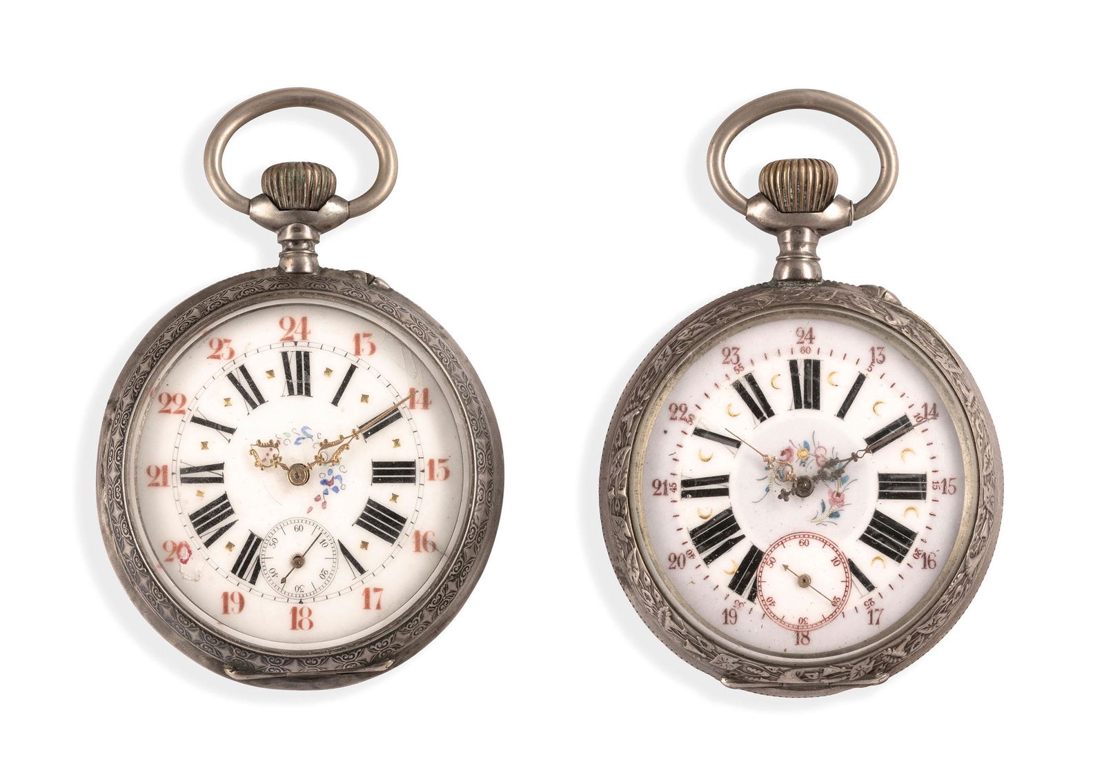 LOTTO DI DUE ENORMI OROLOGI IN ARGENTO CON TRENO (1 of 2)