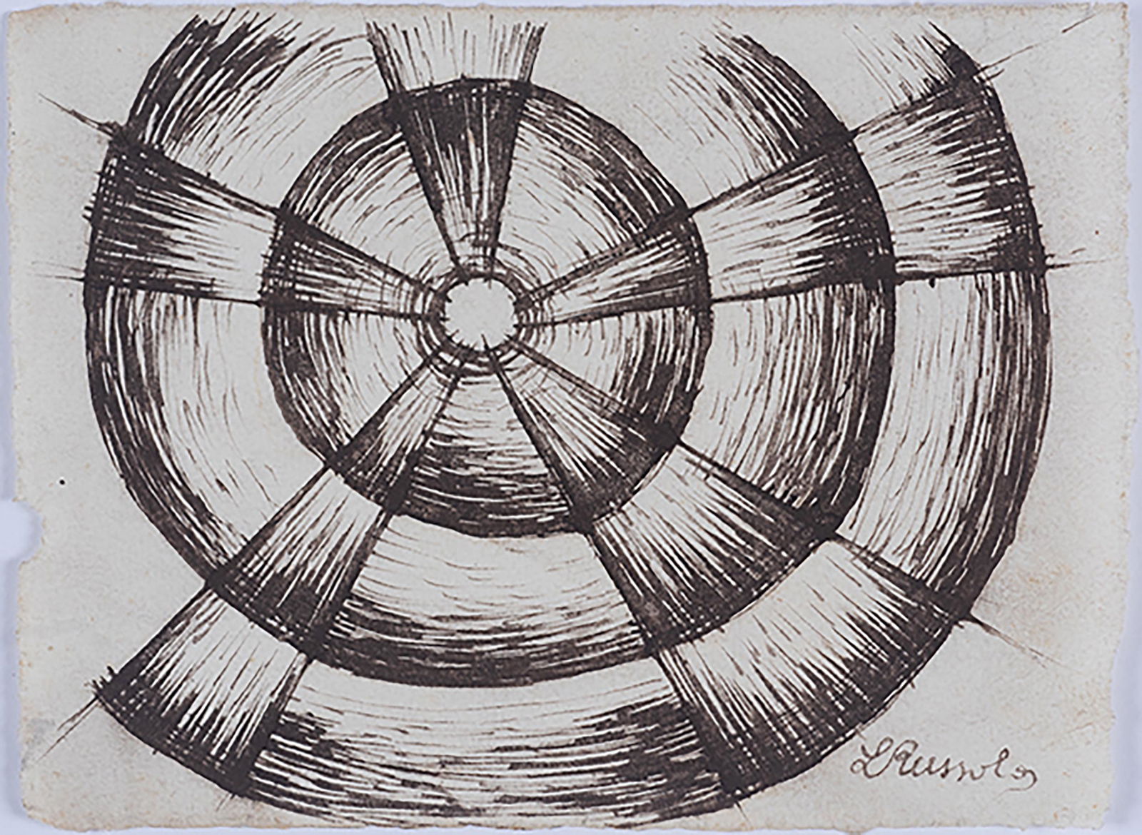 LUIGI RUSSOLO: Portogruaro 1885 - Cerro Di Laveno 1947 Senza titolo, 1912-13 China su carta, cm 10,8 x 14,5 Firmato in basso a destra Autentica su fotografia della fondazione Russolo-Pratella