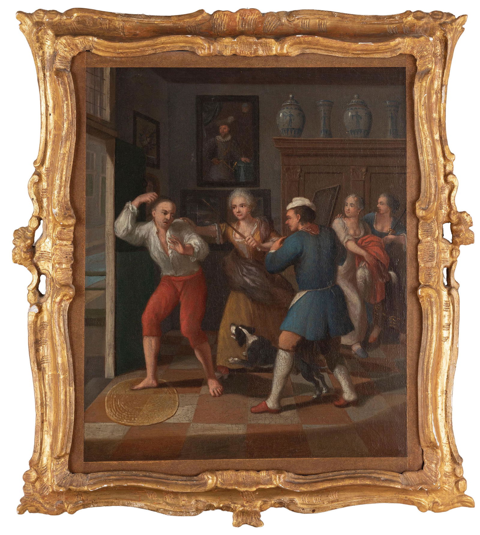 GIUSEPPE DE GOBBIS: (attivo a Venezia fra il 1772 ed il 1783) Scena di genere Olio su tela, cm 51X43 La tela presenta un carattere narrativo che deriva dalla pittura di Pietro Longhi (Venezia, 1702-1785), tuttavia alcune
