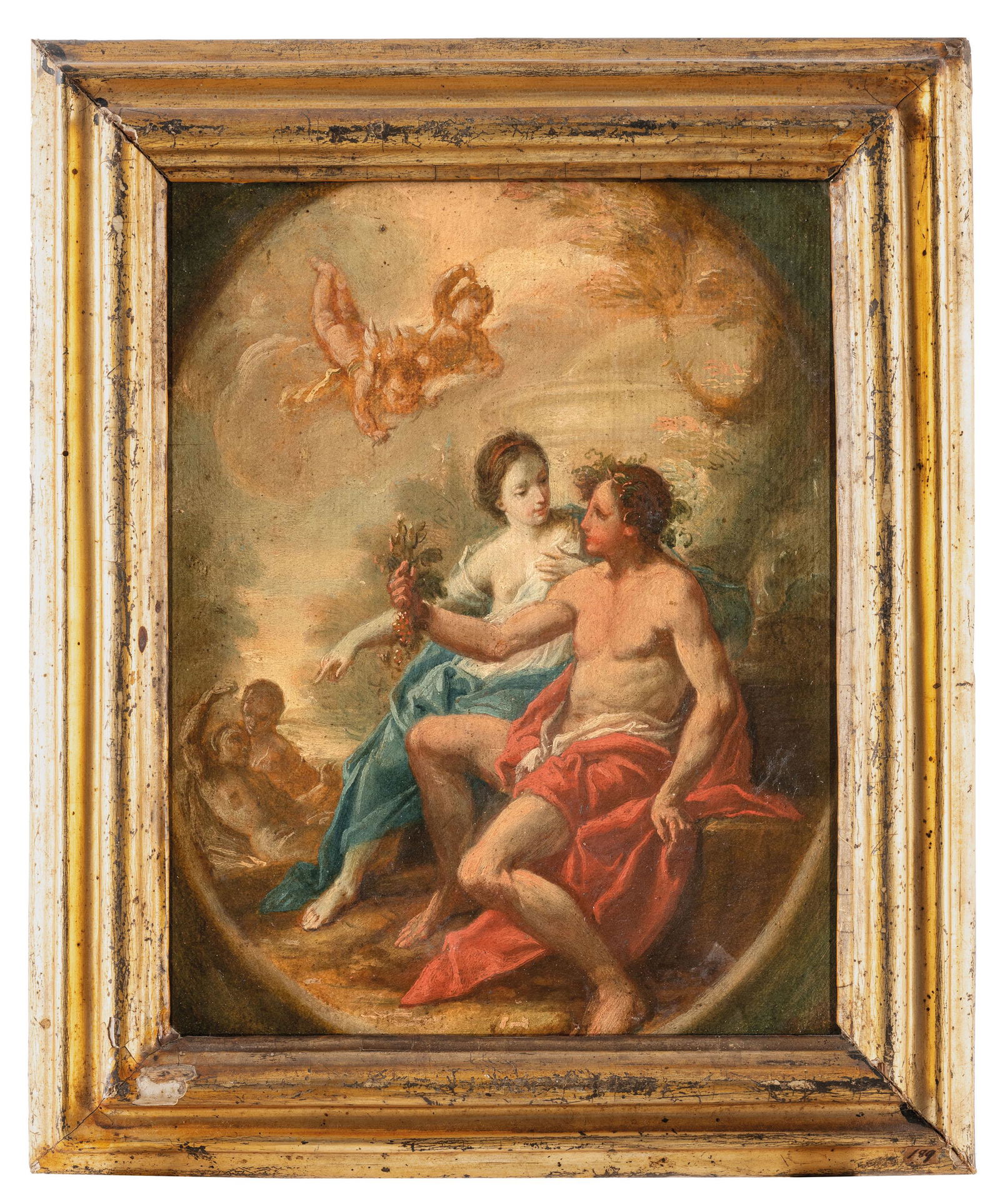 PITTORE NAPOLETANO DEL XVIII SECOLO: La morte di Adone Bacco e Arianna Olio su carta applicata su tela, cm 30X24 (2) I bozzetti recano un'attribuzione collezionistica a Sebastiano Conca (Gaeta, 1680 - Napoli, 1764) e si presume che siano