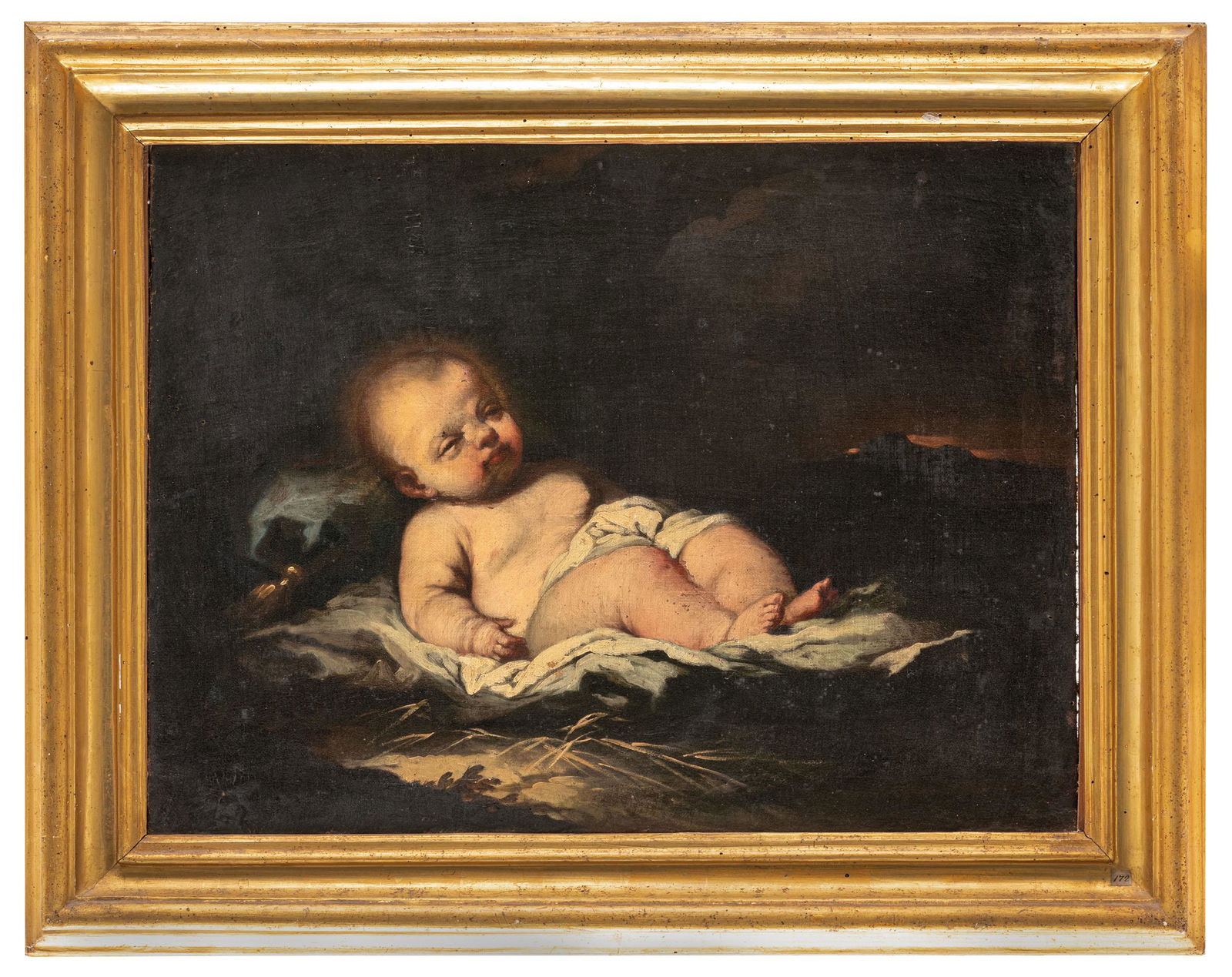 GASPARE DIZIANI (attr. a): (Belluno, 1689 - Venezia, 1767) Gesù Bambino addormentato Olio su tela, cm 42,5X58 Rinomato pittore e incisore, Diziani fu dapprima allievo di Gregorio Lazzarini e poi del conterraneo Sebastiano Ricc