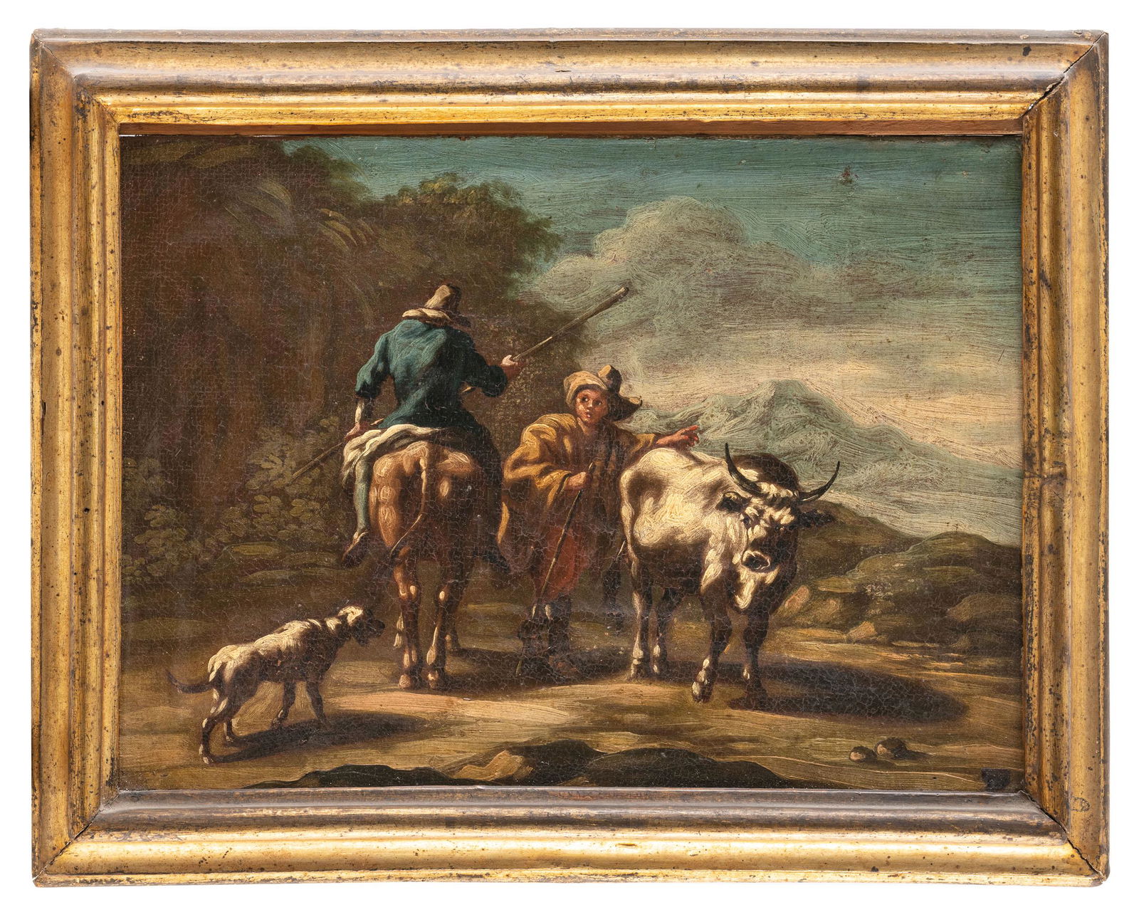 NICOLAES BERCHEM (maniera di): (Haarlem, 1620 - Amsterdam, 1683) Scene pastorali Olio su tela, cm 22,5X32 (2) Figlio del pittore di nature morte Pieter Claesz, fu allievo del padre, di Claes Moeyaert e di Jan Wils. Berchem soggiorn