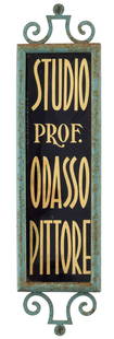 Studio Prof. Odasso, Pittore: Vetrofania su Specchio Epoca 1940 ca. Misure h 52 x L 13 cm Condizioni Generali Molto Buone [Oggetto Incorniciato] *** Fragile