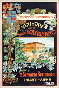 M. Sergardi Biringucci, Chianti-Siena: Locandina Cromolitografia Anonimo Edito Stab. G. Alinari, Firenze Epoca 1915 Misure h 60 x L 39,5 cm Condizioni A-