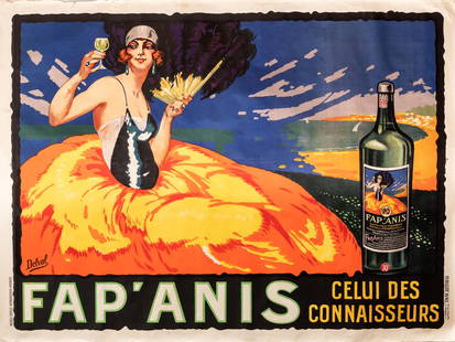 Fap' Anis: Manifesto Litografia [Non Telato] by Delval Edito Publicite Wall, Paris epoca 1920 ca. Misure h 120 x L 160 cm Condizioni B+