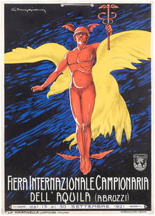 Fiera Internazionale Campionaria dell' Aquila: Locandina su Cartoncino by Muggiani Giorgio Edito La Martinella Affiches, Milano Epoca 1921 Misure h 35 x L 25 cm Condizioni A-