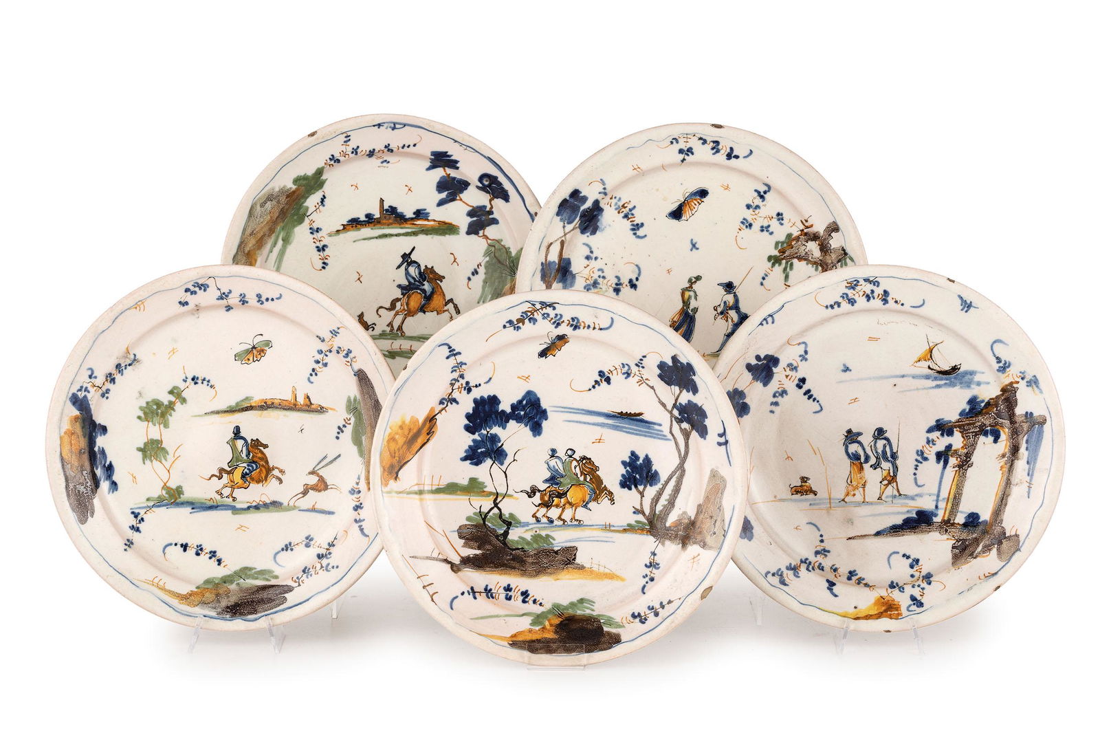 CINQUE PIATTI IN MAIOLICA POLICROMA, FORNACE LIGURE (1 of 2)