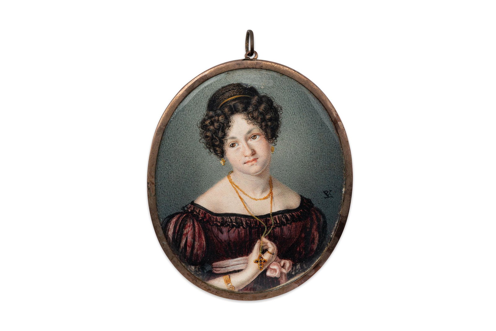 TRE MINIATURE CON CORNICI IN METALLO DORATO, XIX SECOLO (1 of 4)