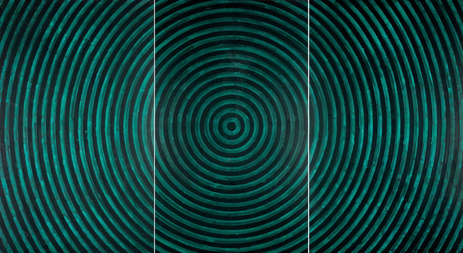 MARCO TIRELLI: Roma 1956 Tiro a segno, Olio su tavola, cm 159 x 260 (ogni pannello) Firmato sul retro Autentica su fotografia dell'artista