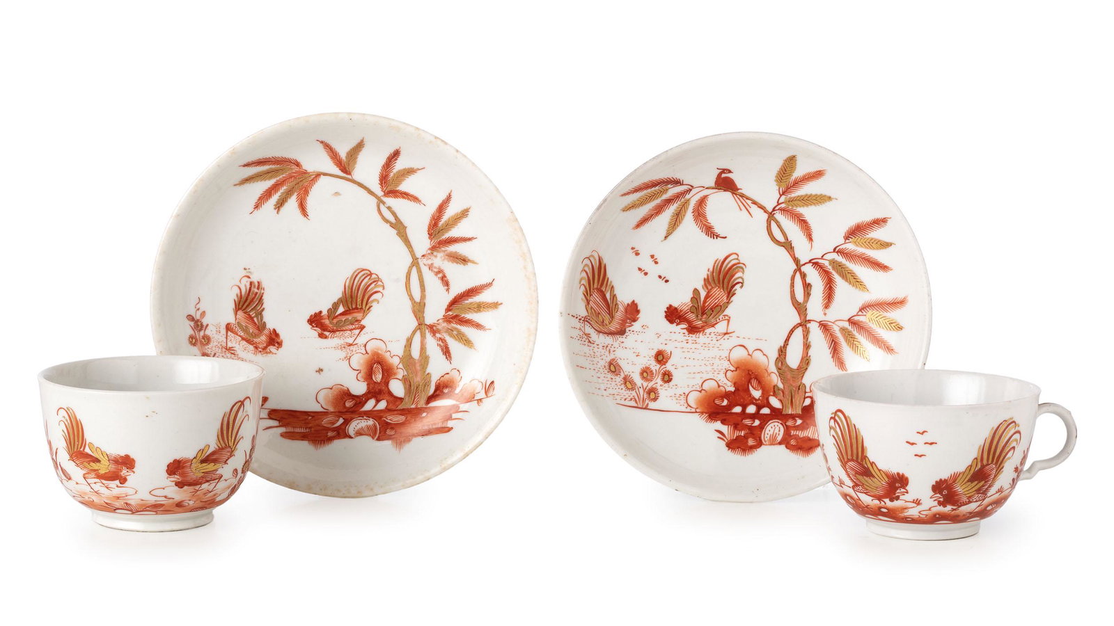 DUE TAZZE CON PIATTINO IN PORCELLANA POLICROMA, (1 of 2)