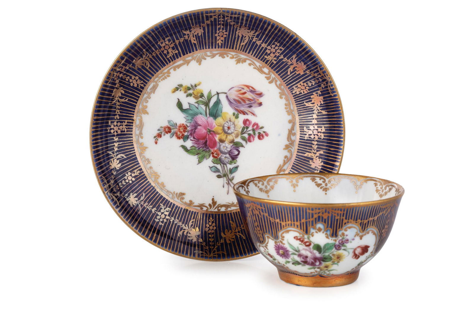 TAZZA CON PIATTINO IN PORCELLANA POLICROMA, (1 of 1)