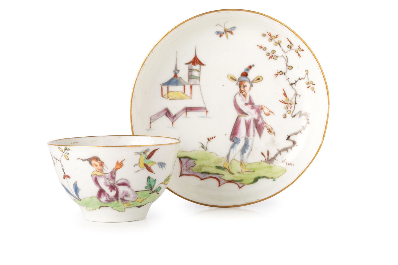 TAZZA CON PIATTINO IN PORCELLANA POLICROMA, (1 of 1)