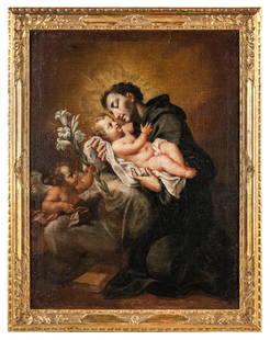 ANTONIO BALESTRA: (Verona, 1666 - 1740) Sant'Antonio Olio su tela, cm 95X71 Il dipinto per le sue caratteristiche stilistiche e il formato, sembrerebbe un modelletto per un'opera di maggiori dimensioni. Analizzando la