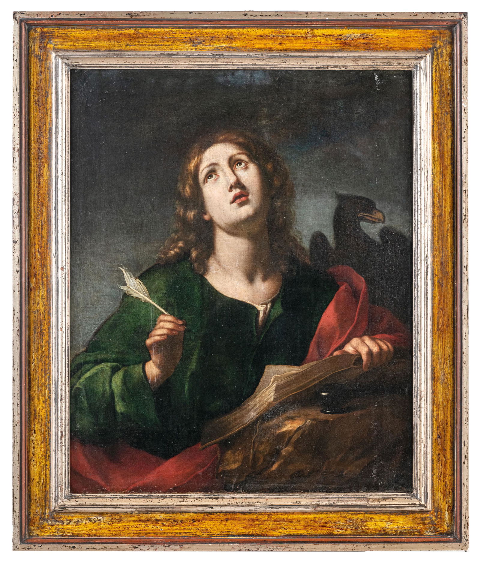 GIUSEPPE RONDELLI (attr. a): (Certaldo, 1665 - Firenze, 1745) San Giovanni Evangelista Olio su tela, cm 87,5X71 Già attribuito a Onorio Marinari (Firenze, 1627 - 1715), il dipinto si riconduce con prudenza all'allievo Giusep