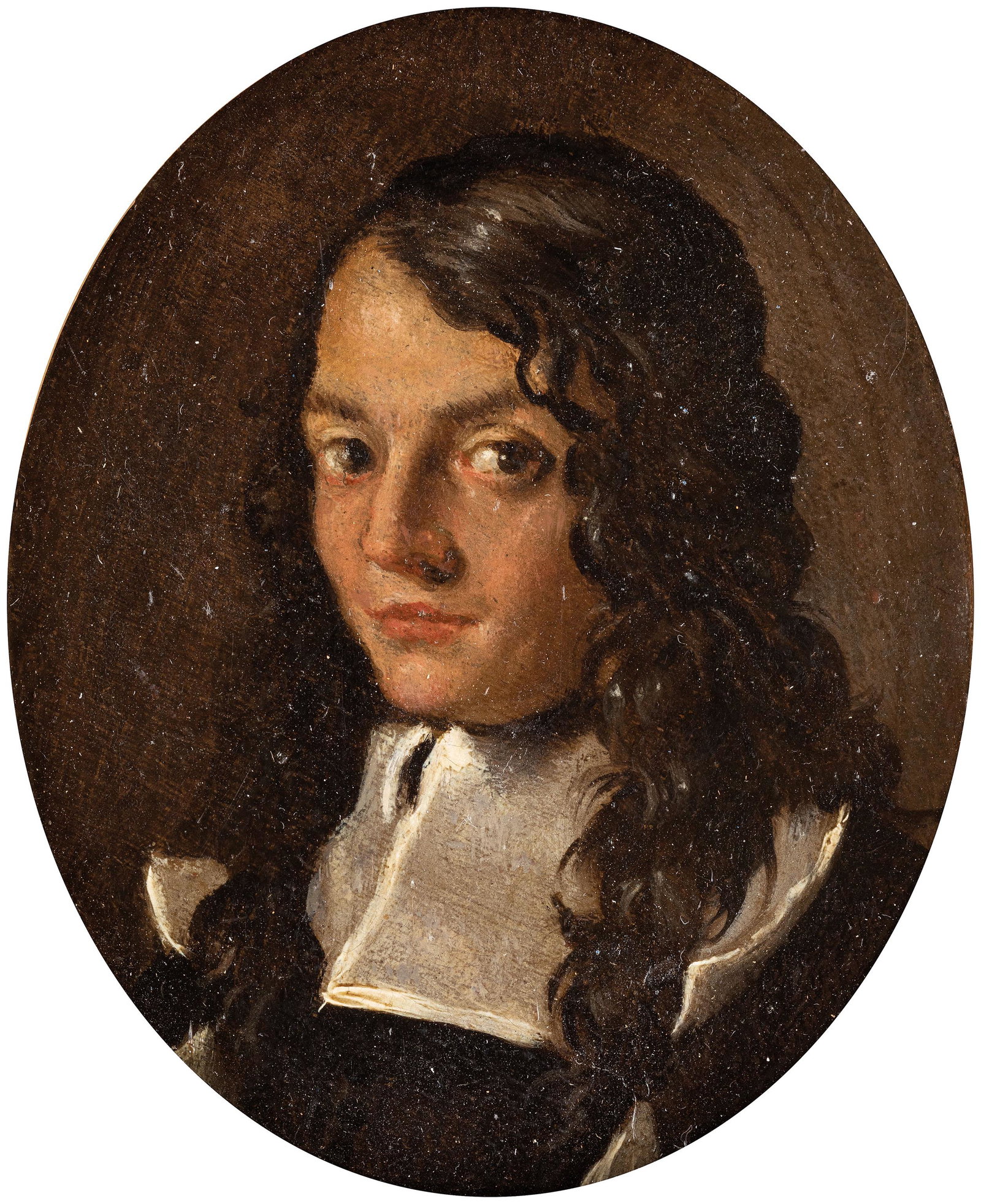 GUILLAUME COURTOIS detto GUGLIELMO CORTESE (attr. a): (St Hippolyte, 1628 - Roma, 1679) Ritratto di giovane Olio su rame, cm 9X6,9 Guillaume Courtois proveniva dalla Franca Contea e si pensa che sia venuto in Italia con il fratello Jacques (1621-1675), s