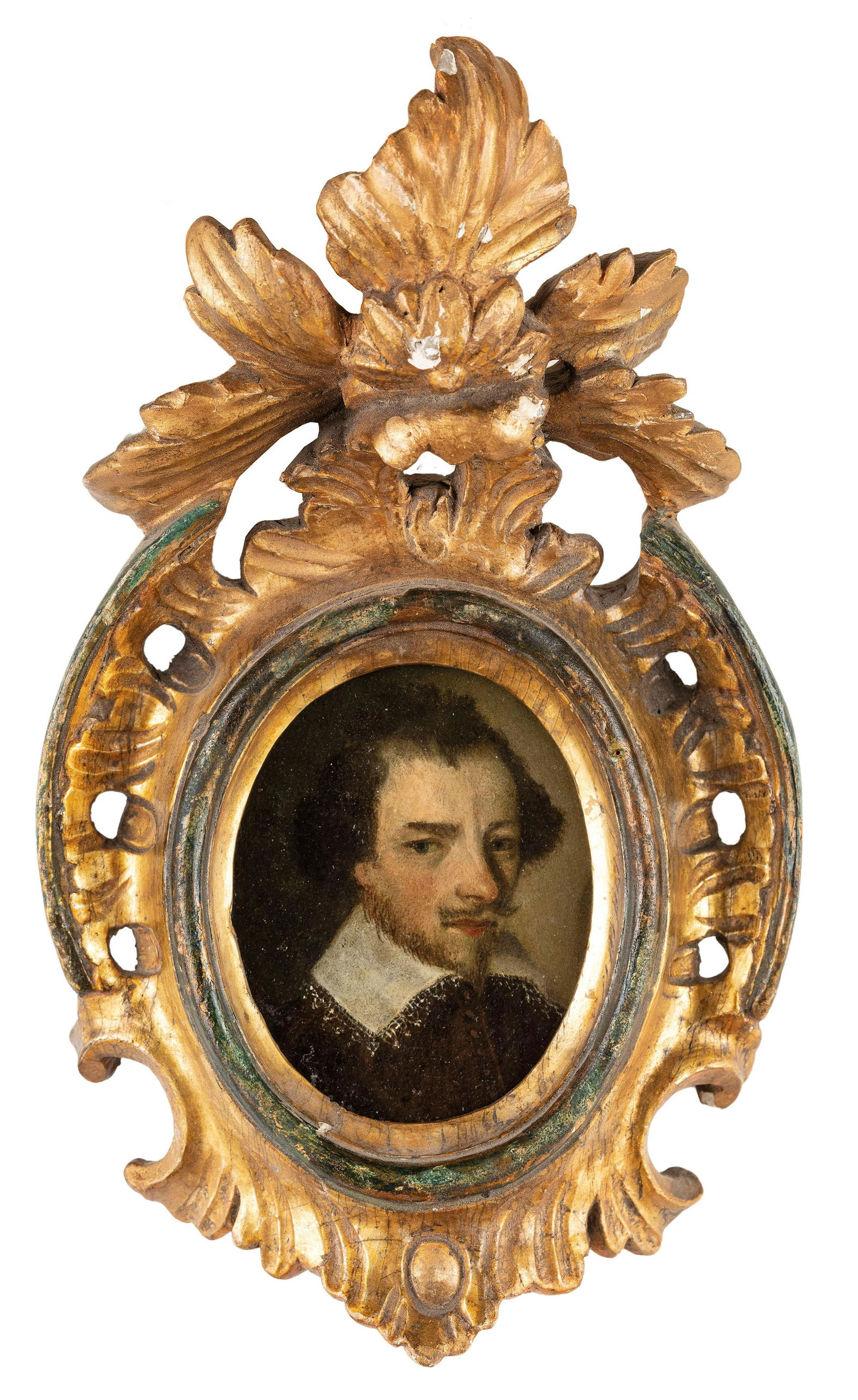 FRANÇOIS CLOUET (cerchia di): (Tours, 1515 - Parigi, 1572) Ritratto di gentiluomo Olio su rame, cm 7,9X6 François Clouet si formò nella bottega paterna e deve la sua fama per lo straordinario talento di ritrattista. Le s