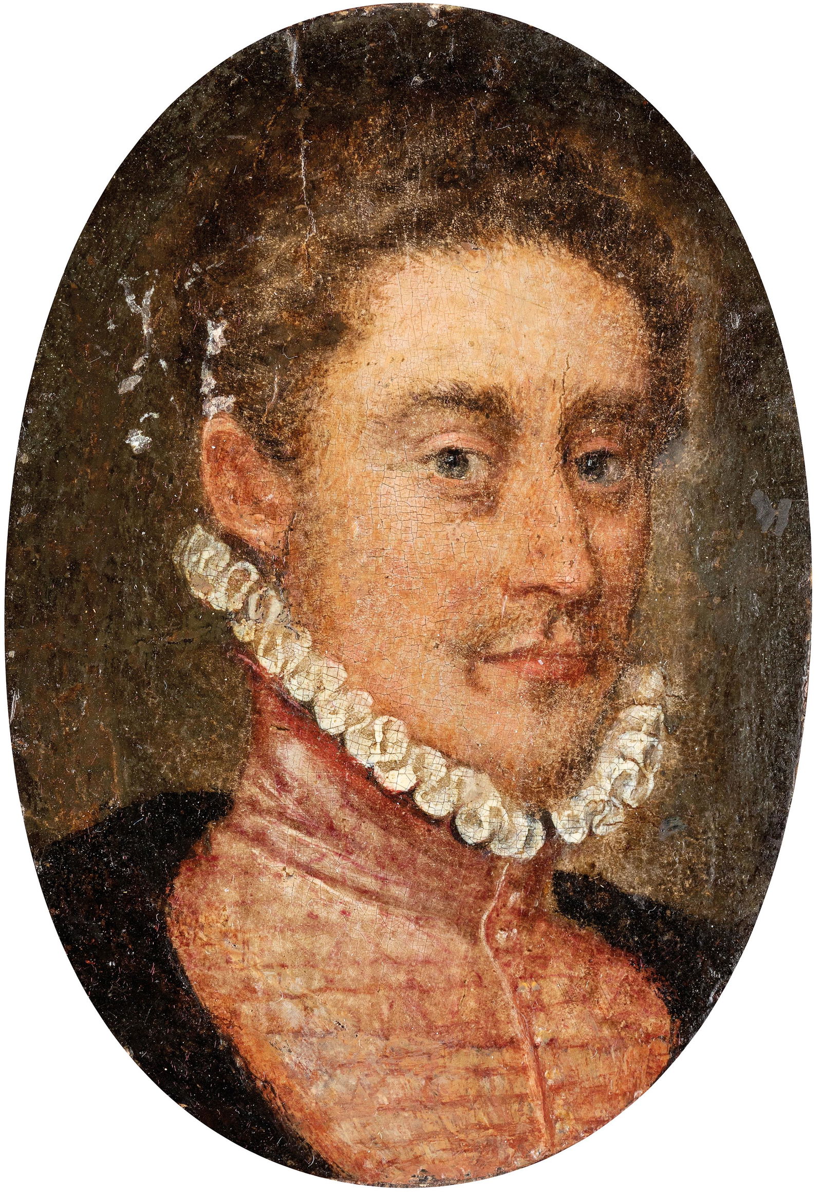 FRANÇOIS CLOUET (attr. a): (Tours, 1515 - Parigi, 1572) Ritratto di gentiluomo Olio su tavoletta, cm 8,1X5,6 François Clouet si formò nella bottega paterna e deve la sua fama per lo straordinario talento di ritrattist