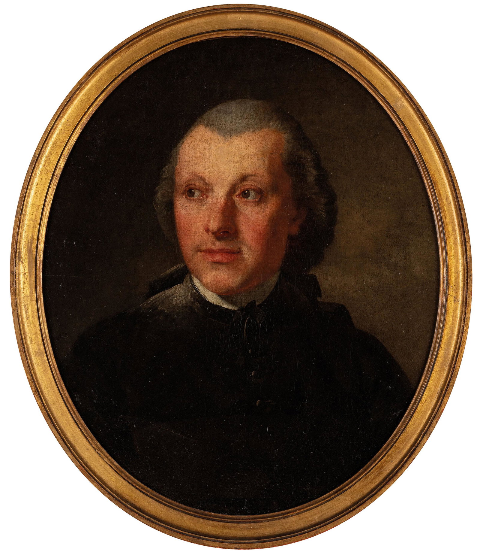 ALESSANDRO LONGHI (attr. a): (Venezia, 1733 - 1813) Ritratto di uomo Olio su tela, cm 55X47 L'attribuzione dell'opera è convalidata dalla sensibilità pittorica e dalla raffinata esecuzione costruita con caldi accordi cr