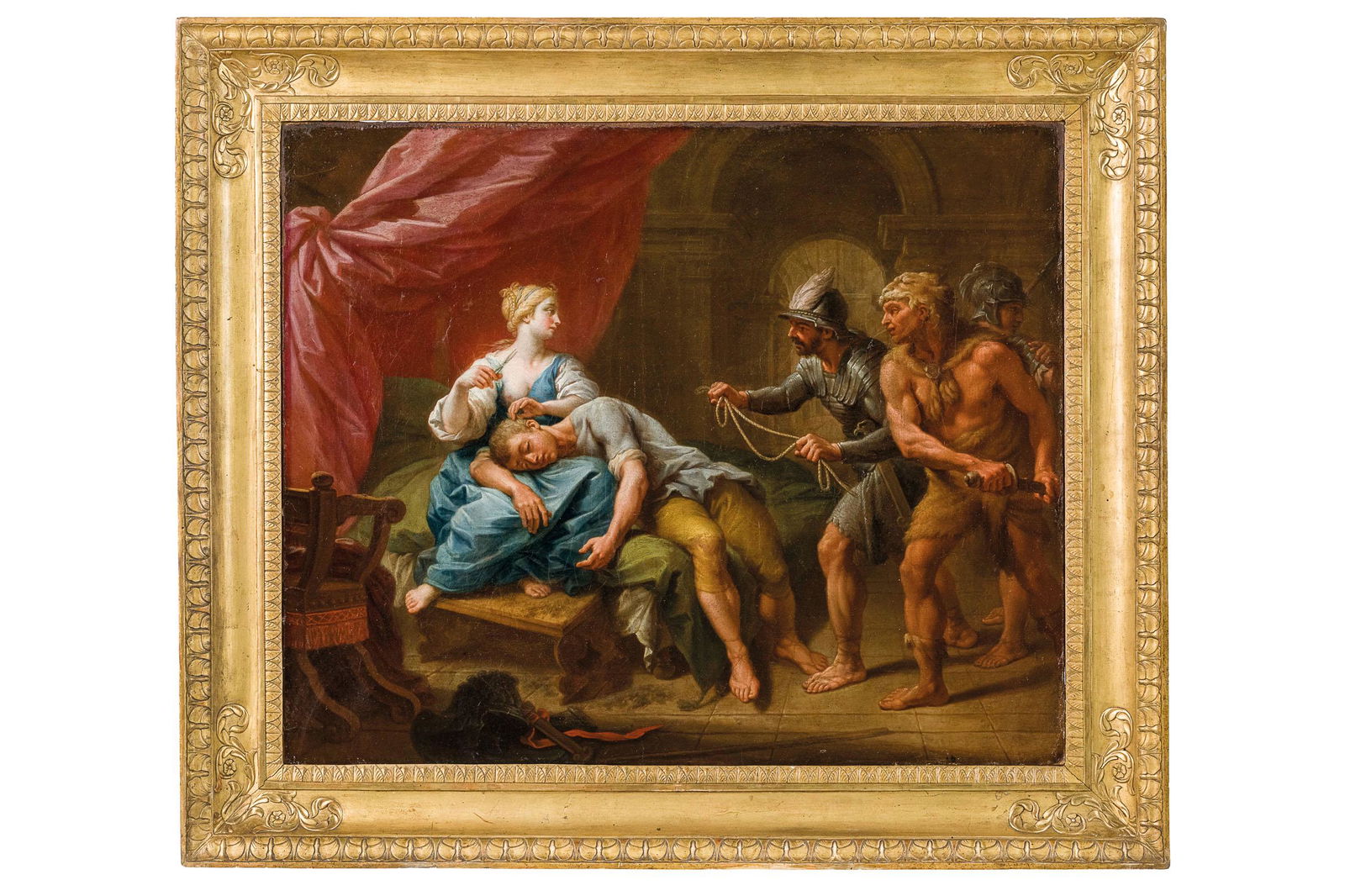 PAOLO DE MATTEIS: (Piano Vetrale, 1662 - Napoli, 1728) Sansone e Dalila Olio su tela, cm 62X75 Paolo de Matteis fu uno degli artisti più celebrati della sua epoca, rivelandosi tra gli interpreti più raffinati