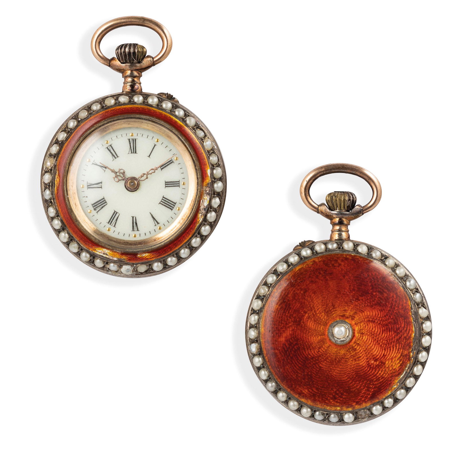 OROLOGIO DA TASCA IN ARGENTO SMALTATO E MICROPERLE, (1 of 3)