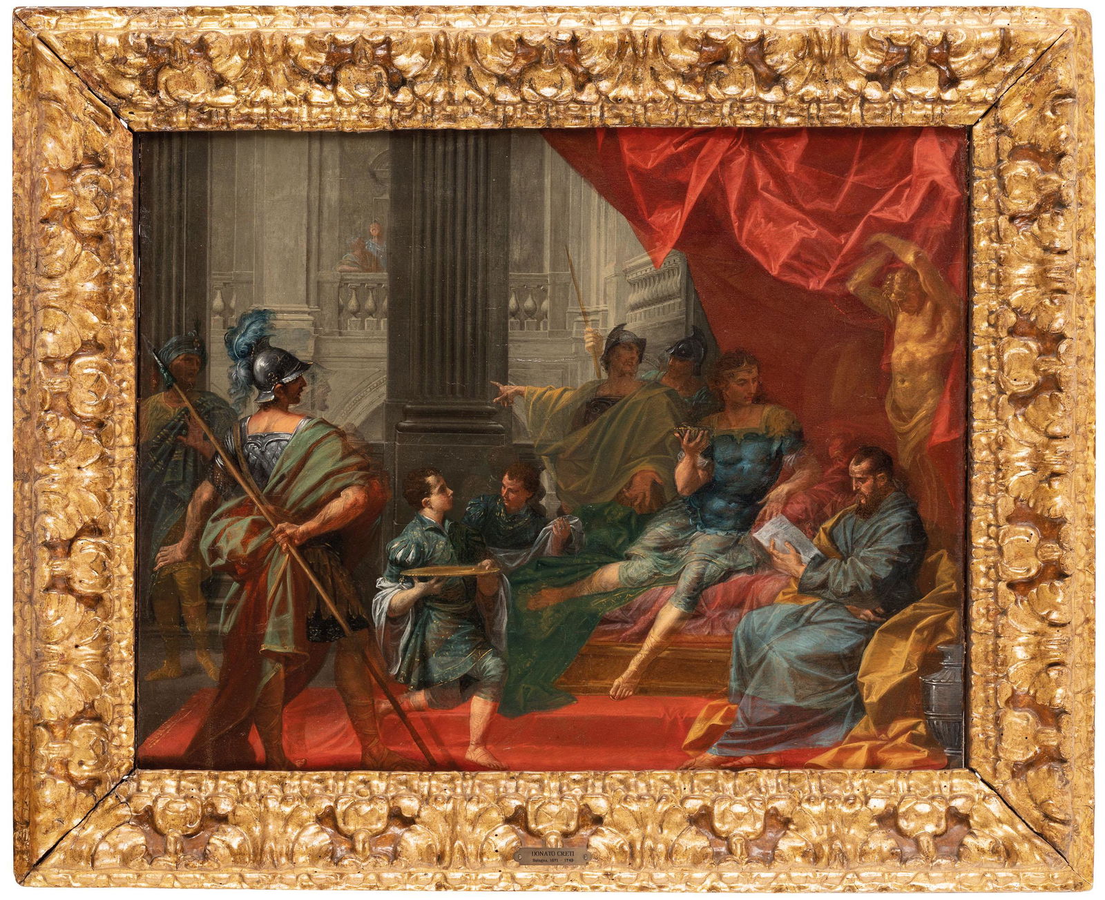 DONATO CRETI: (Cremona, 1671 ; Bologna, 1749) Alessandro fa leggere la missiva al medico Filippo Olio su tela, cm 62X77 L'opera è stata dichiarata di straordinario interesse storico e artistico e sottoposta a
